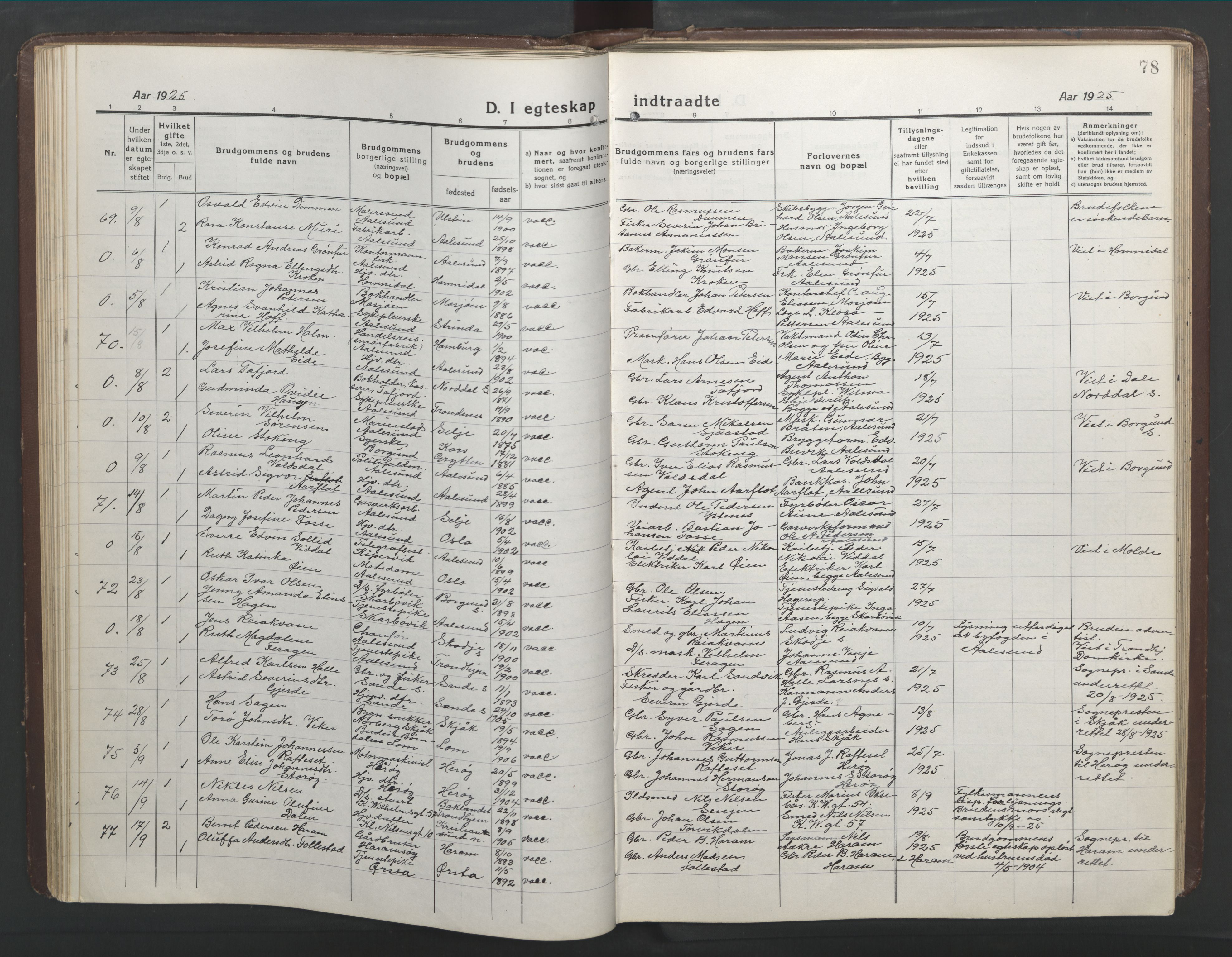 Ministerialprotokoller, klokkerbøker og fødselsregistre - Møre og Romsdal, AV/SAT-A-1454/529/L0473: Klokkerbok nr. 529C10, 1918-1941, s. 78