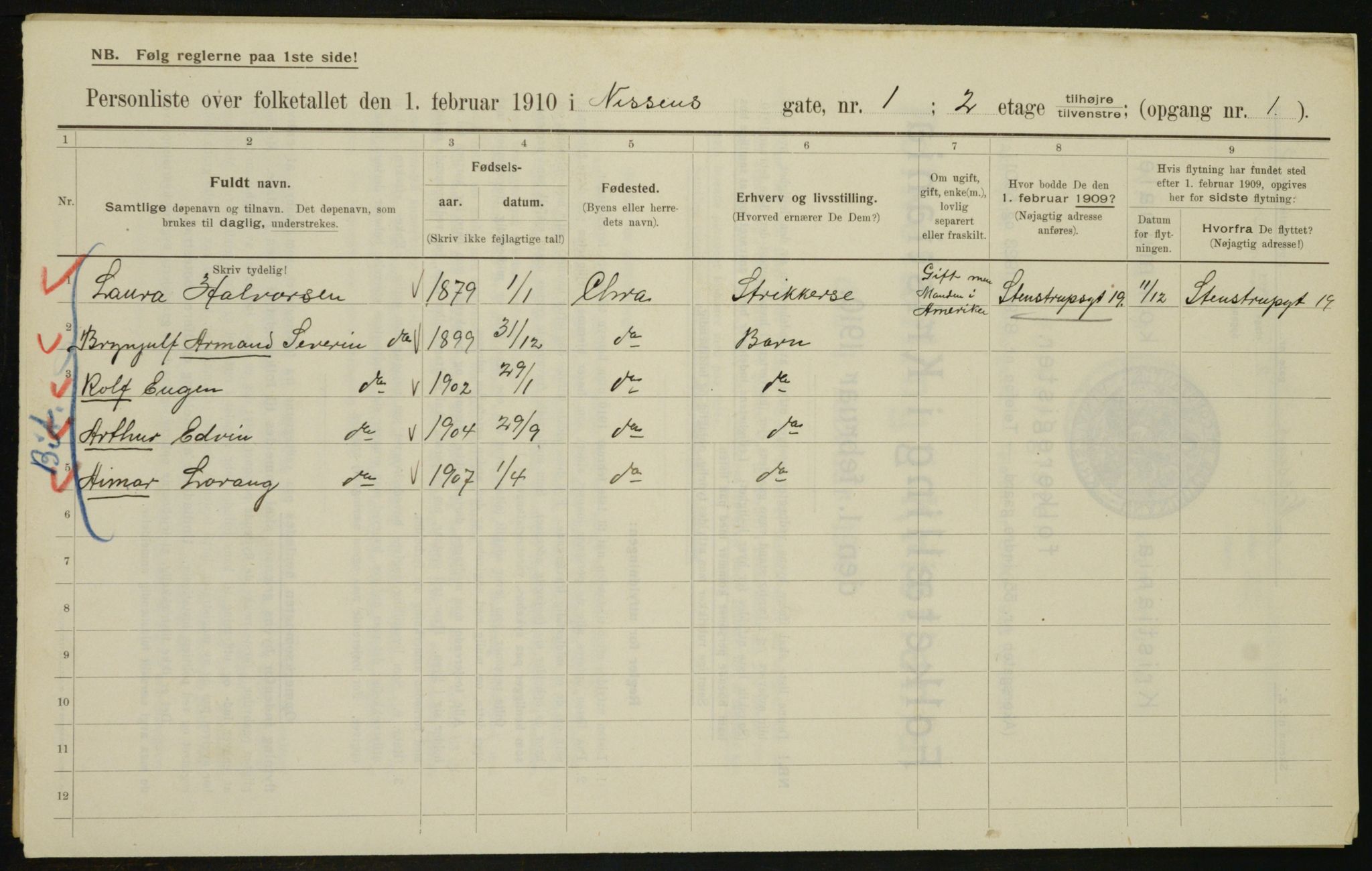 OBA, Kommunal folketelling 1.2.1910 for Kristiania, 1910, s. 68698