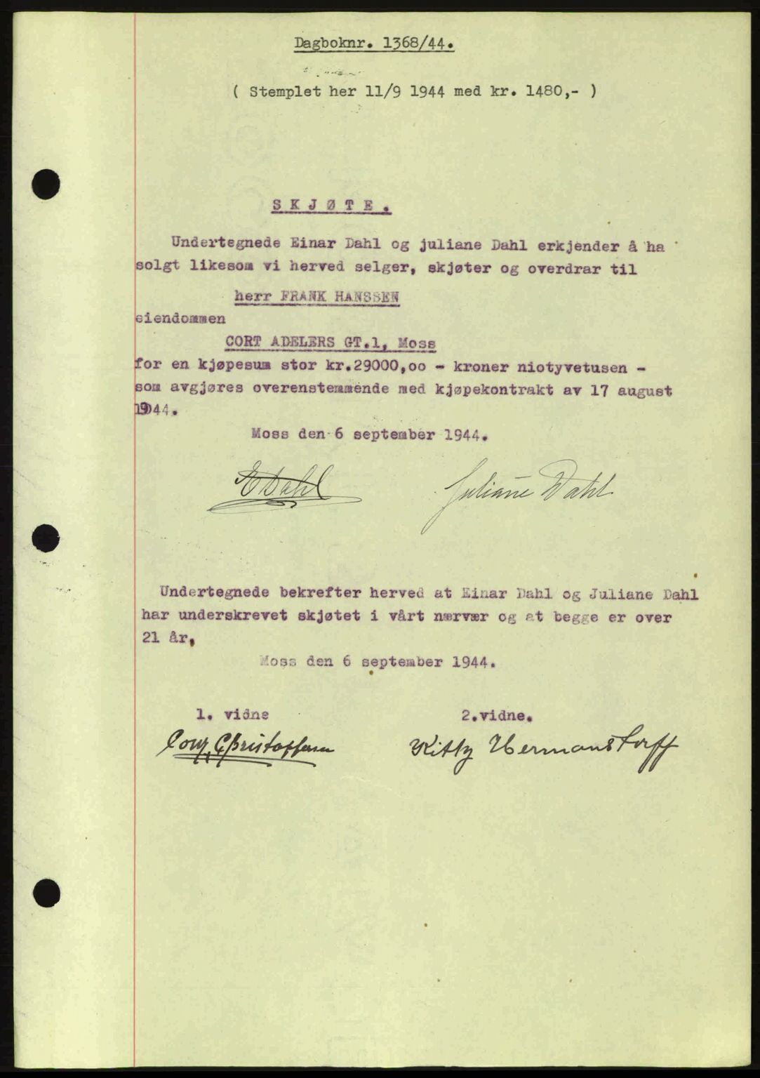 Moss sorenskriveri, SAO/A-10168: Pantebok nr. A12, 1943-1944, Dagboknr: 1368/1944