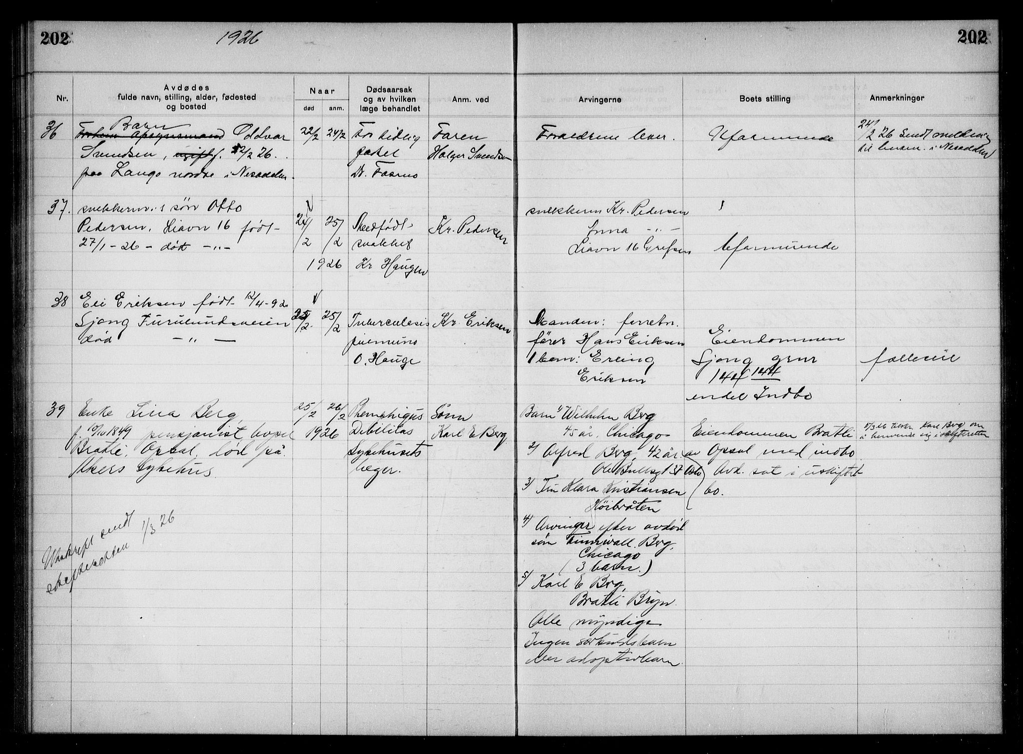 Aker kriminaldommer, skifte- og auksjonsforvalterembete, AV/SAO-A-10452/H/Hb/Hba/Hbac/L0001: Dødsfallsprotokoll for Østre Aker, 1922-1927, s. 202