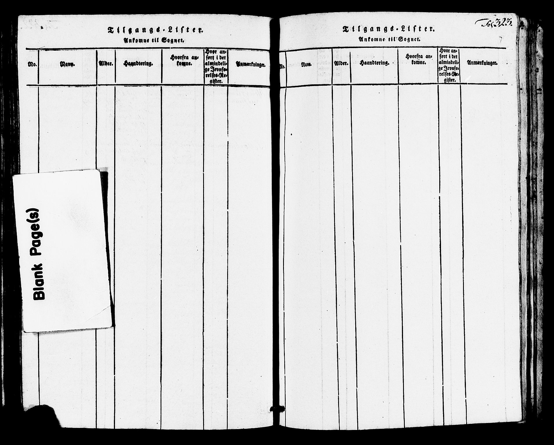 Avaldsnes sokneprestkontor, SAST/A -101851/H/Ha/Hab/L0001: Klokkerbok nr. B 1, 1816-1825, s. 323