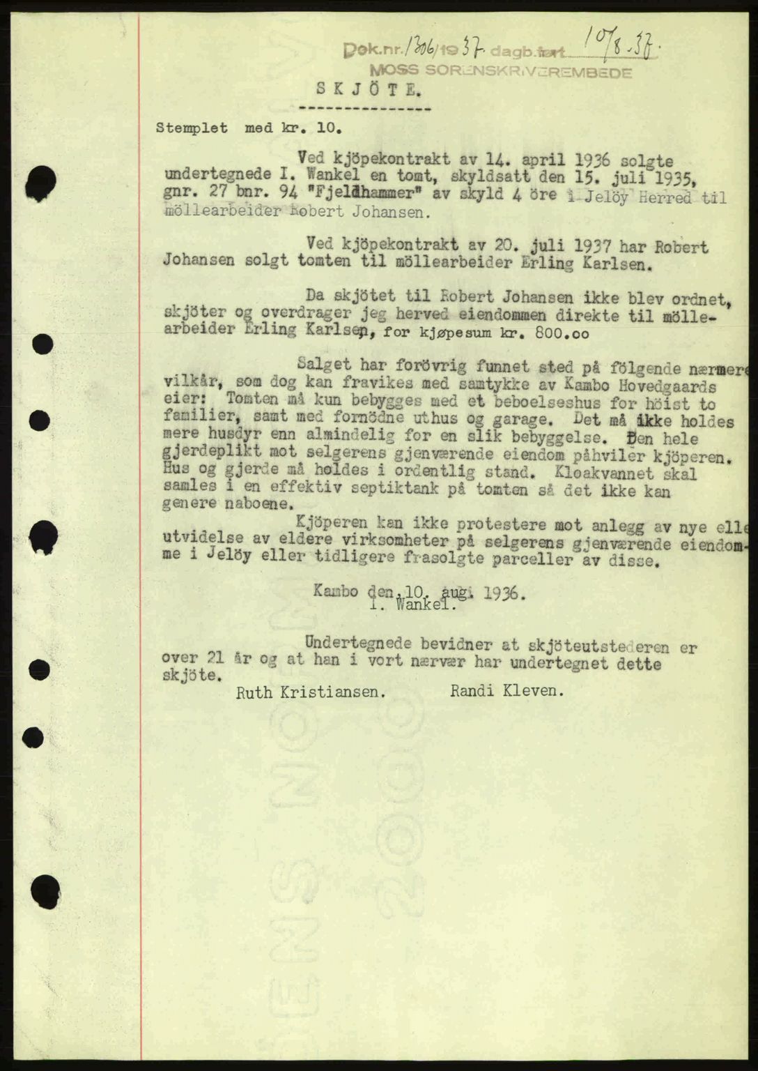Moss sorenskriveri, SAO/A-10168: Pantebok nr. A3, 1937-1938, Dagboknr: 1306/1937
