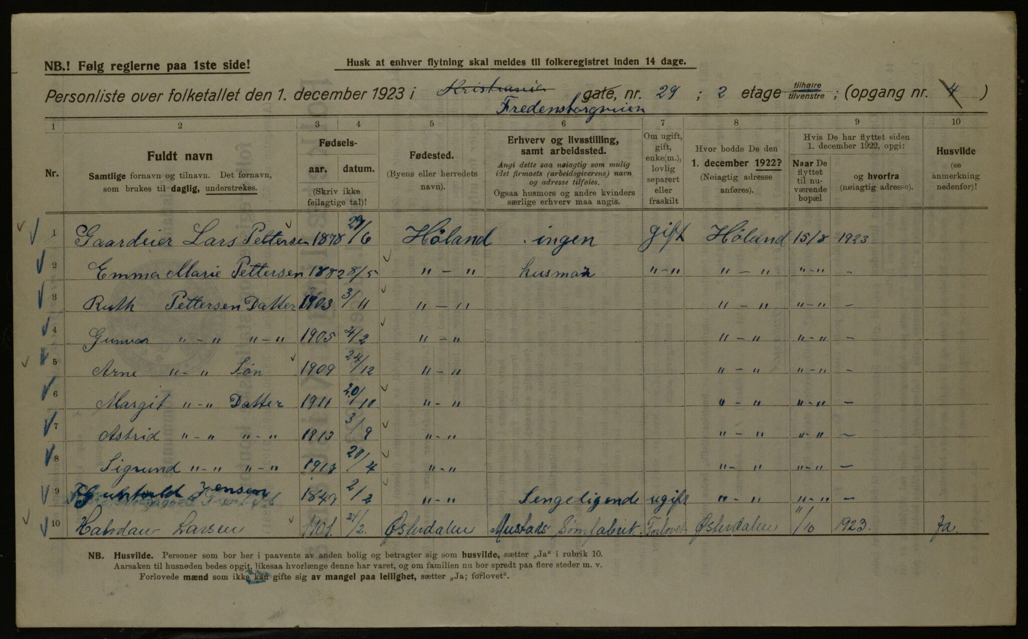 OBA, Kommunal folketelling 1.12.1923 for Kristiania, 1923, s. 29185