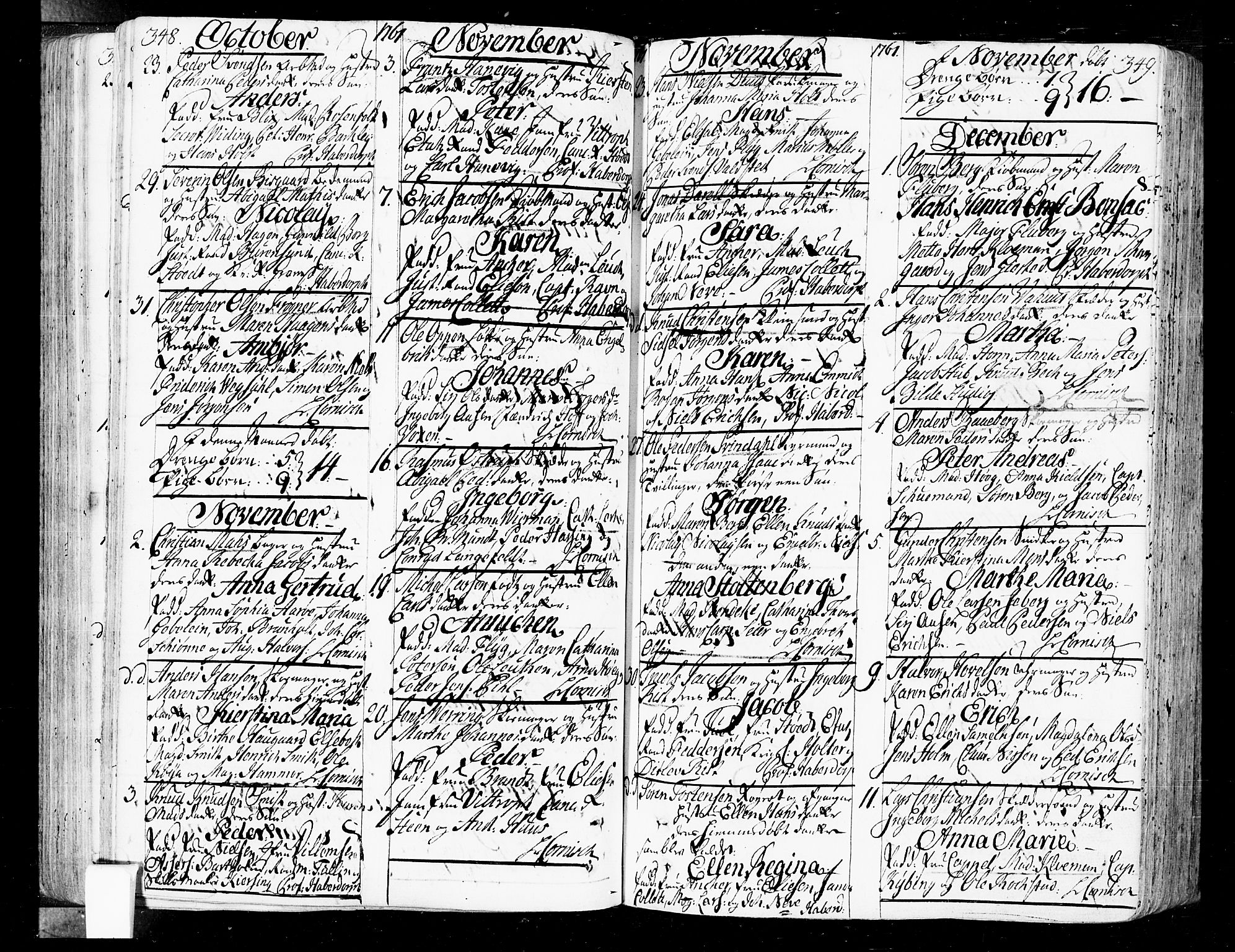 Oslo domkirke Kirkebøker, SAO/A-10752/F/Fa/L0004: Ministerialbok nr. 4, 1743-1786, s. 348-349
