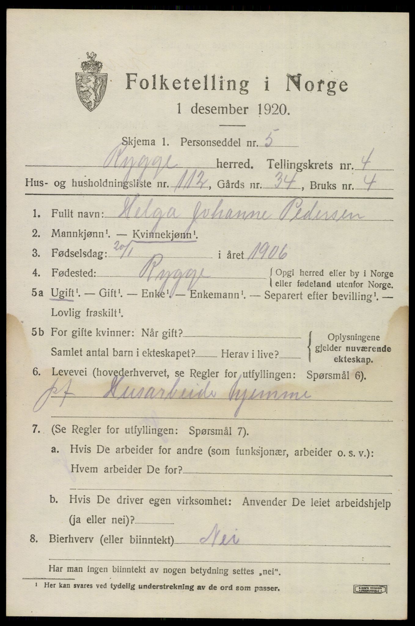 SAO, Folketelling 1920 for 0136 Rygge herred, 1920, s. 9547