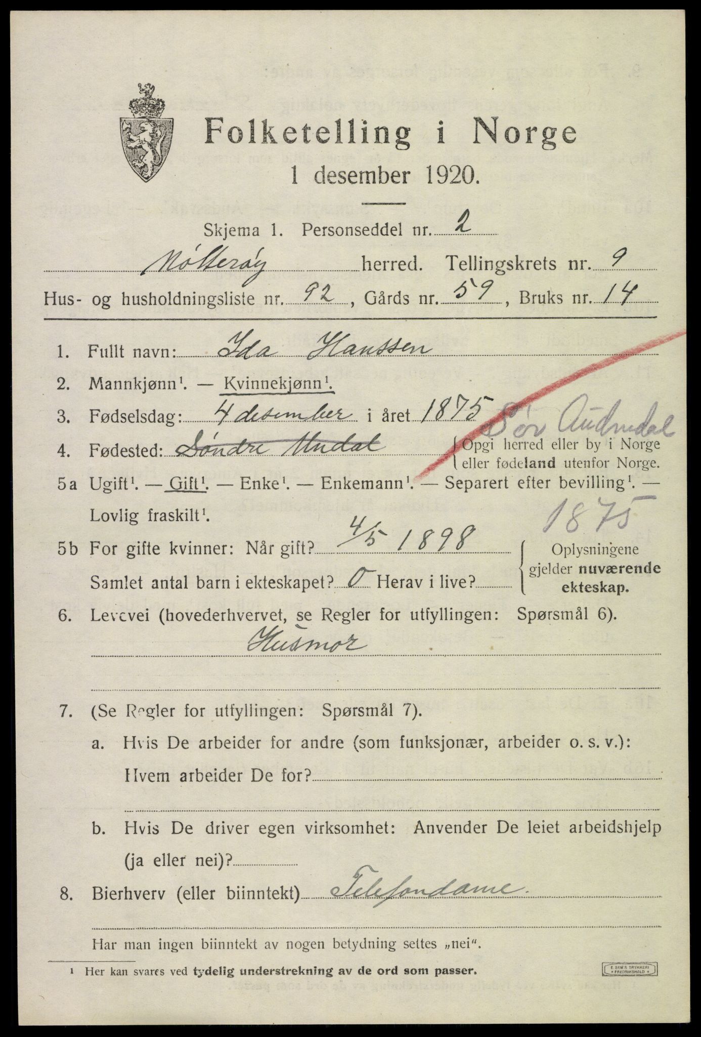 SAKO, Folketelling 1920 for 0722 Nøtterøy herred, 1920, s. 12339