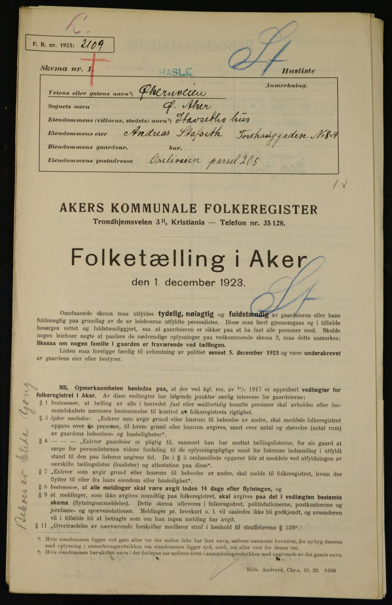 , Kommunal folketelling 1.12.1923 for Aker, 1923, s. 35818