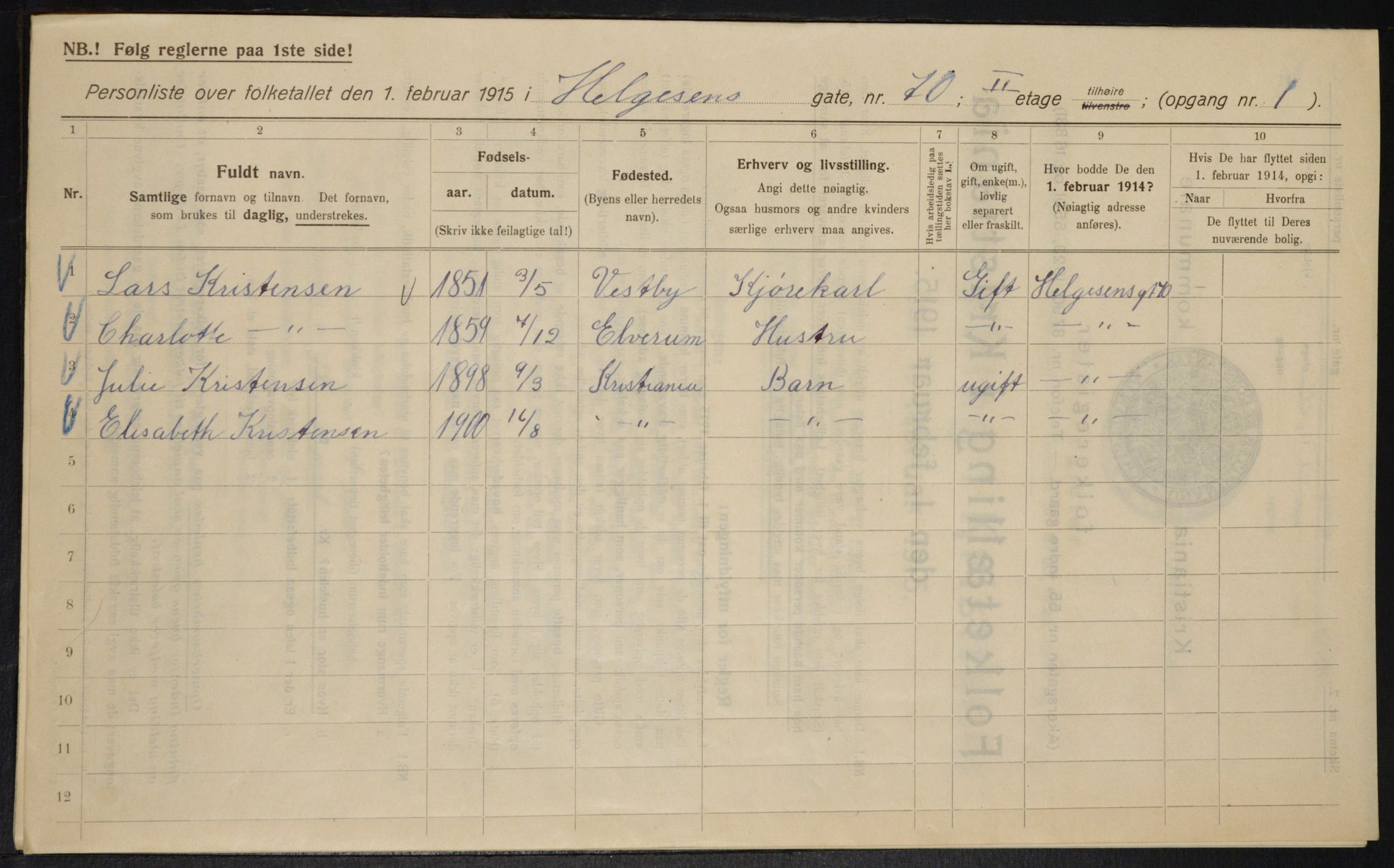 OBA, Kommunal folketelling 1.2.1915 for Kristiania, 1915, s. 38053