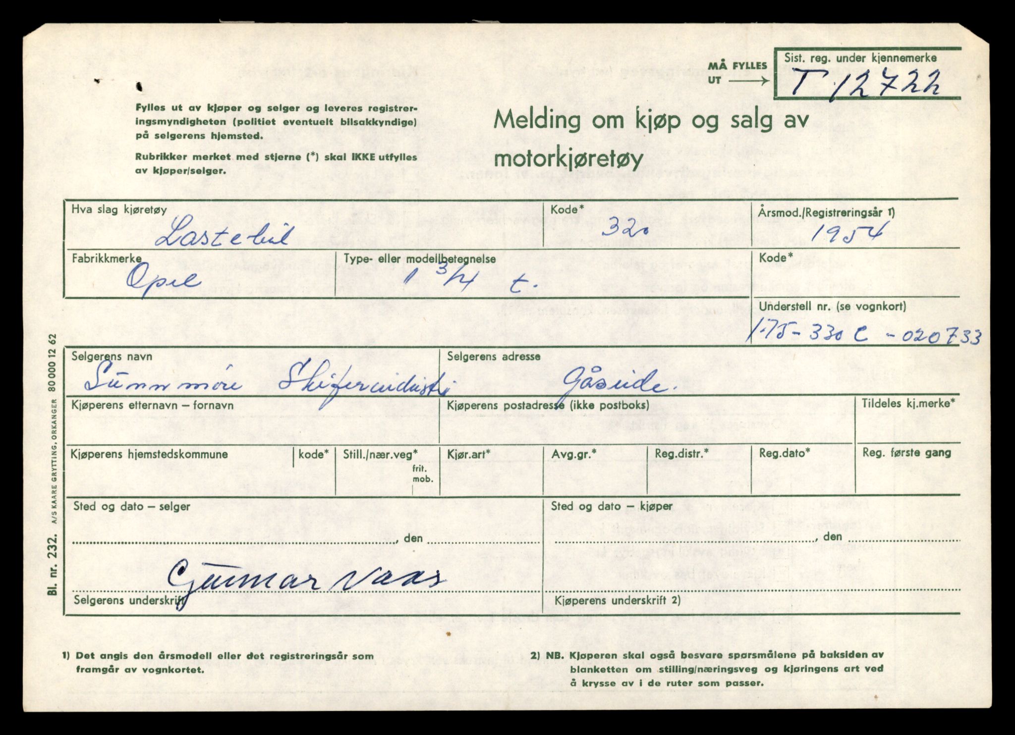 Møre og Romsdal vegkontor - Ålesund trafikkstasjon, AV/SAT-A-4099/F/Fe/L0035: Registreringskort for kjøretøy T 12653 - T 12829, 1927-1998, s. 1312