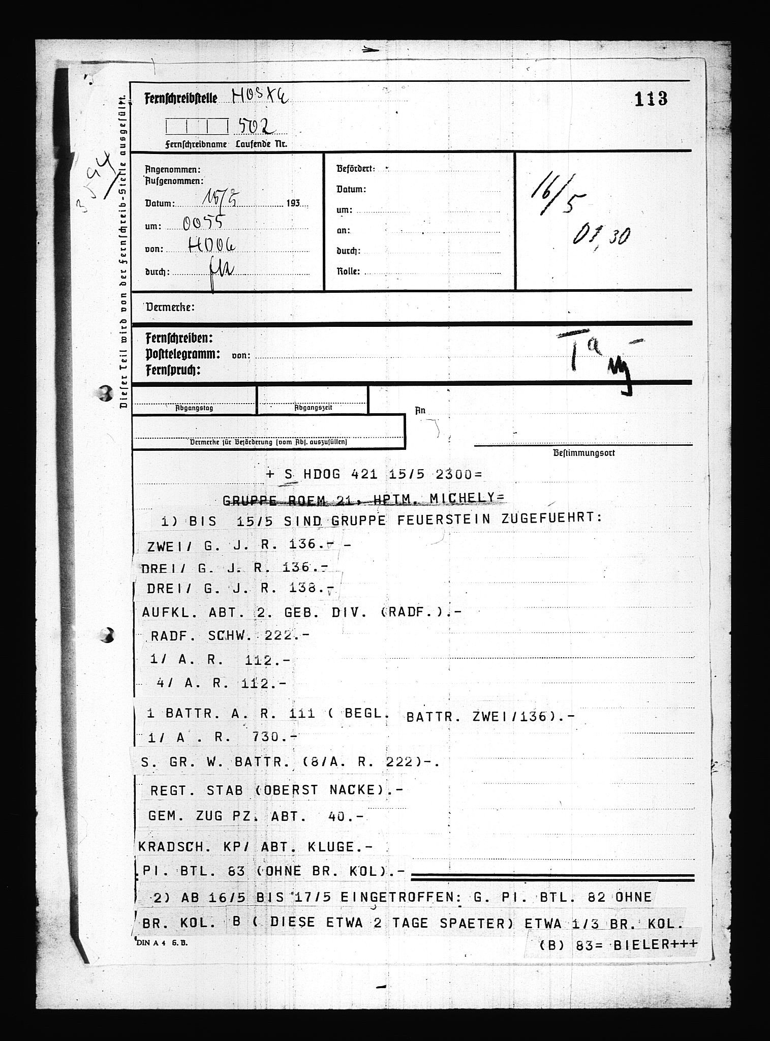 Documents Section, AV/RA-RAFA-2200/V/L0083: Amerikansk mikrofilm "Captured German Documents".
Box No. 722.  FKA jnr. 615/1954., 1940, s. 251