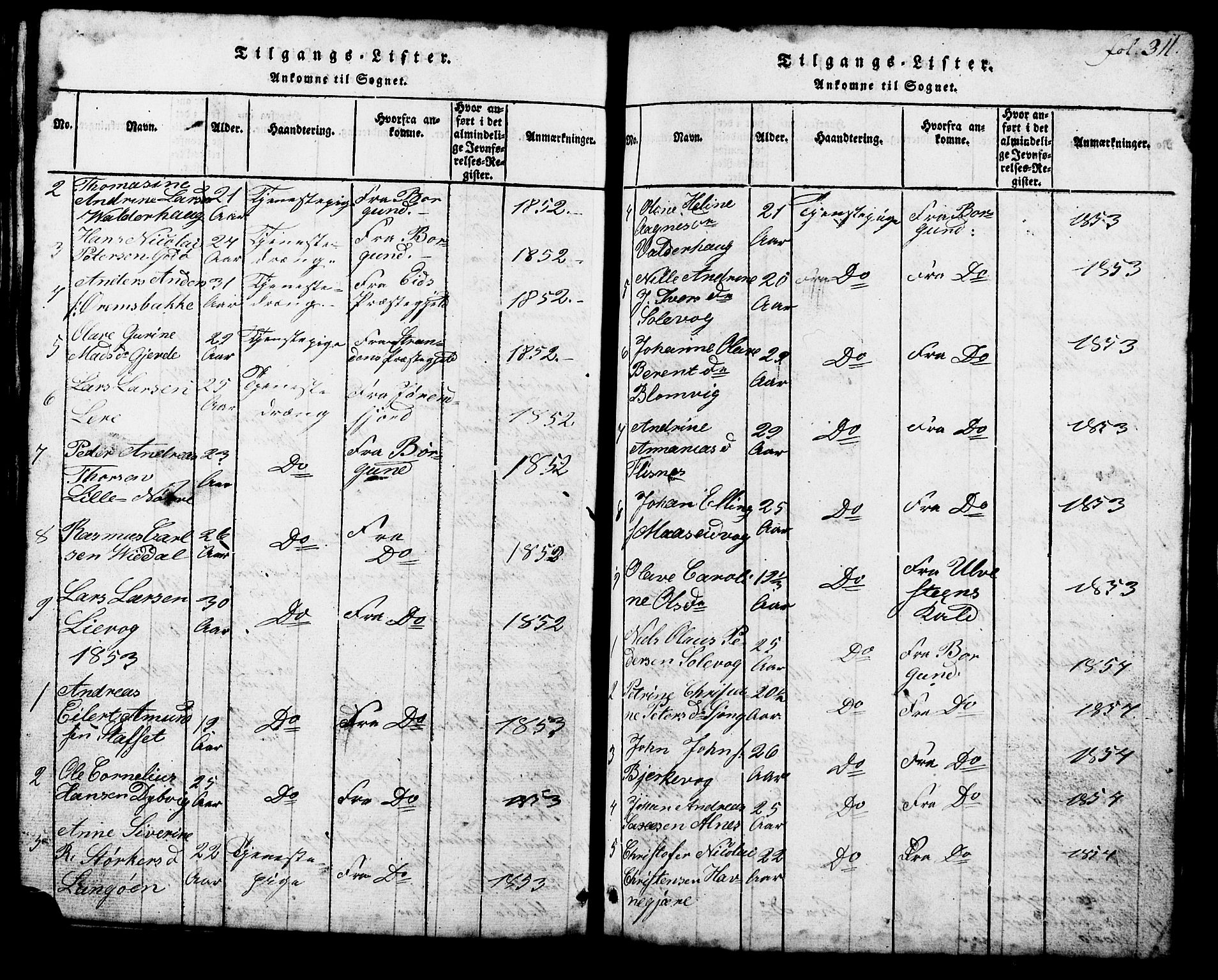 Ministerialprotokoller, klokkerbøker og fødselsregistre - Møre og Romsdal, SAT/A-1454/537/L0520: Klokkerbok nr. 537C01, 1819-1868, s. 311