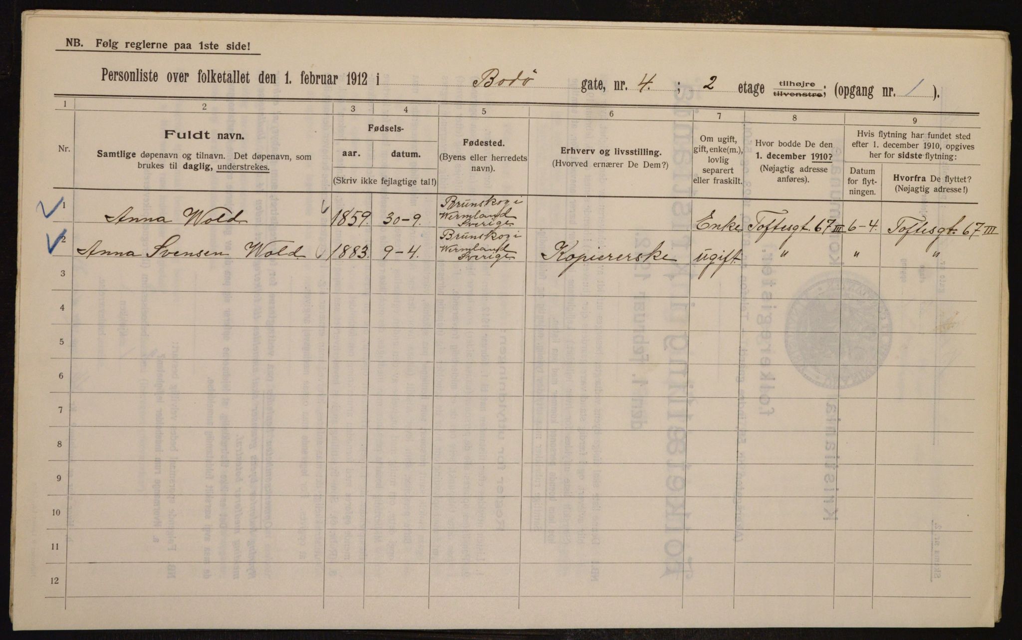 OBA, Kommunal folketelling 1.2.1912 for Kristiania, 1912, s. 6581