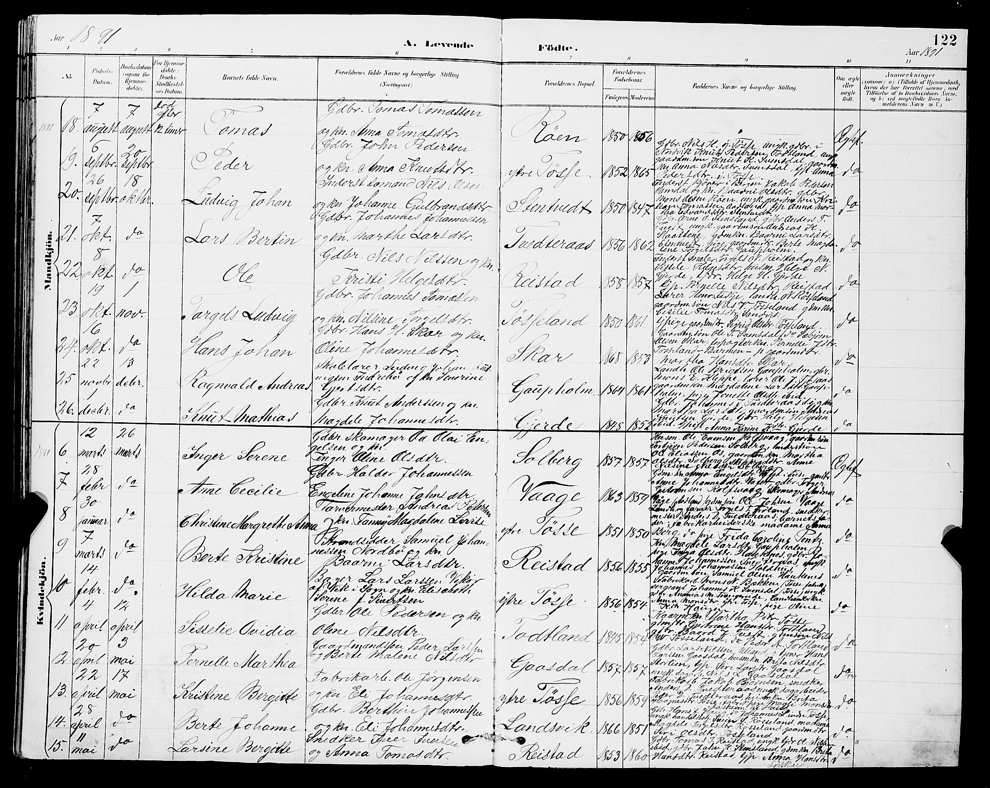 Samnanger Sokneprestembete, AV/SAB-A-77501/H/Hab: Klokkerbok nr. A 2, 1879-1897, s. 122