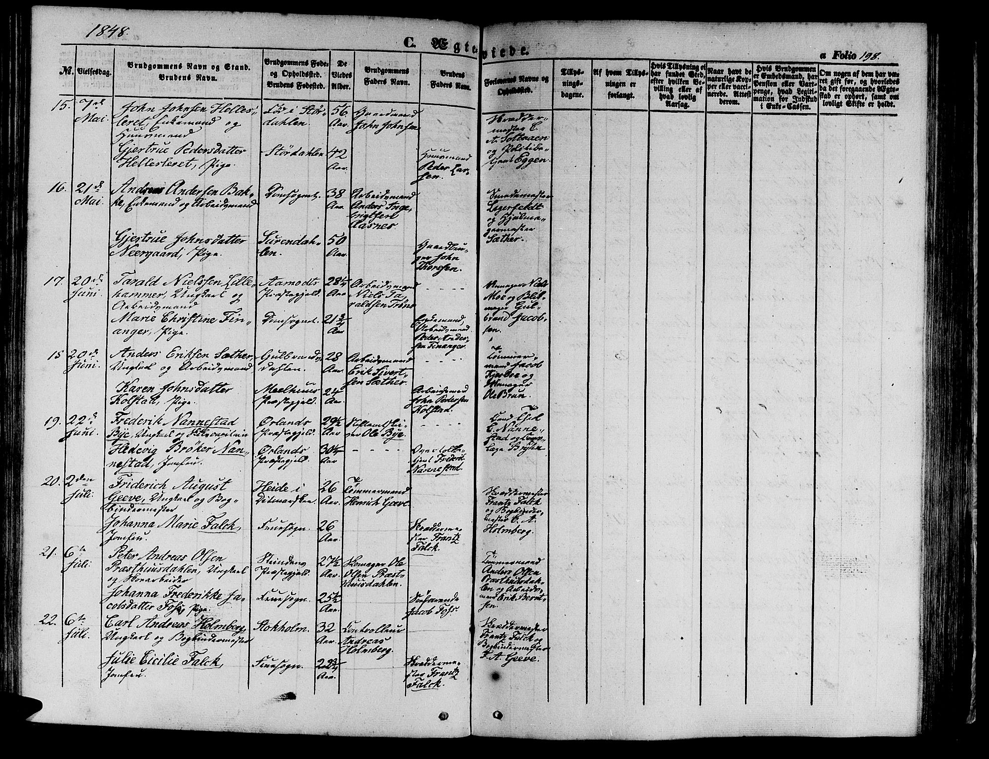 Ministerialprotokoller, klokkerbøker og fødselsregistre - Sør-Trøndelag, SAT/A-1456/602/L0137: Klokkerbok nr. 602C05, 1846-1856, s. 198