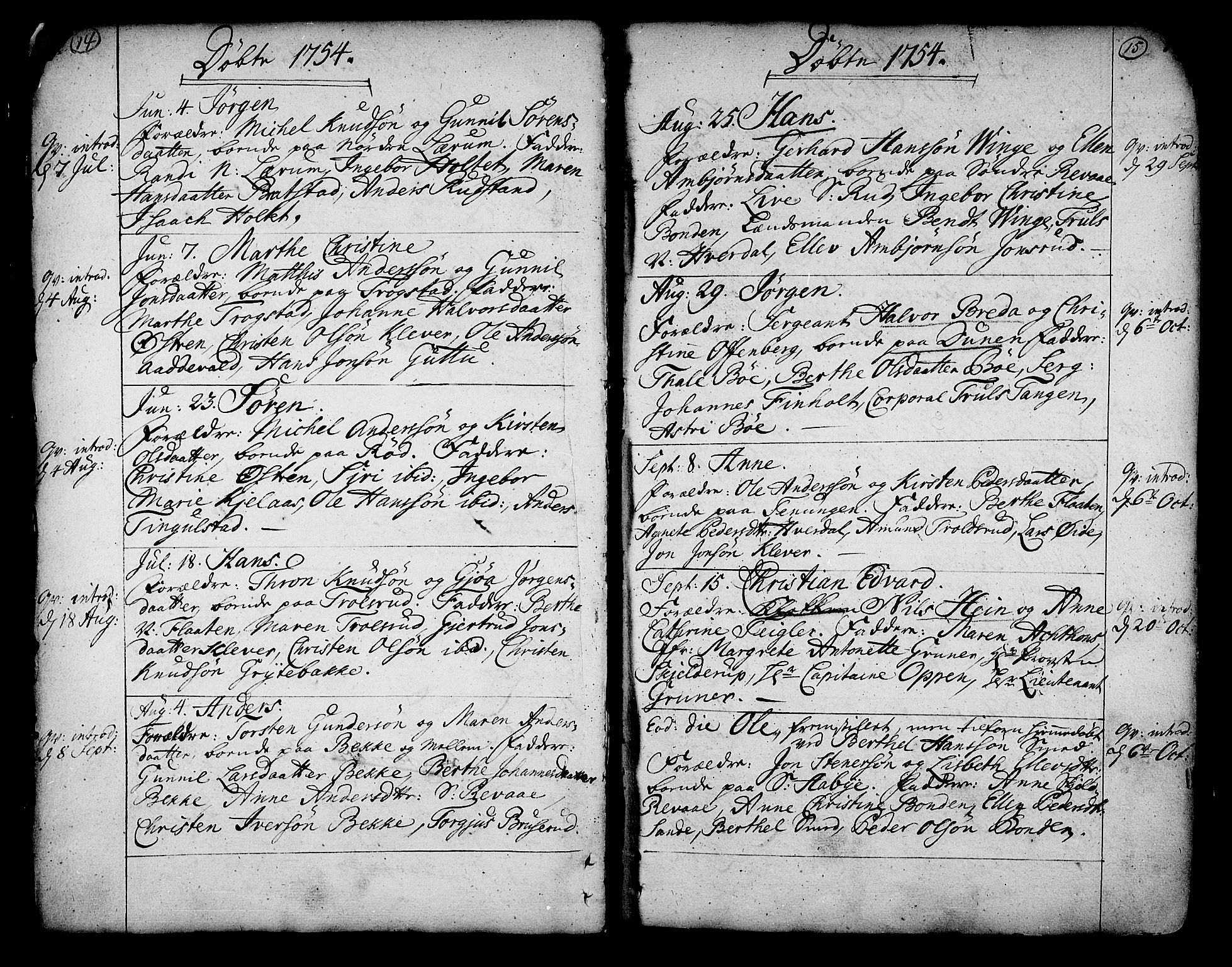 Sande Kirkebøker, SAKO/A-53/F/Fa/L0001: Ministerialbok nr. 1, 1753-1803, s. 14-15