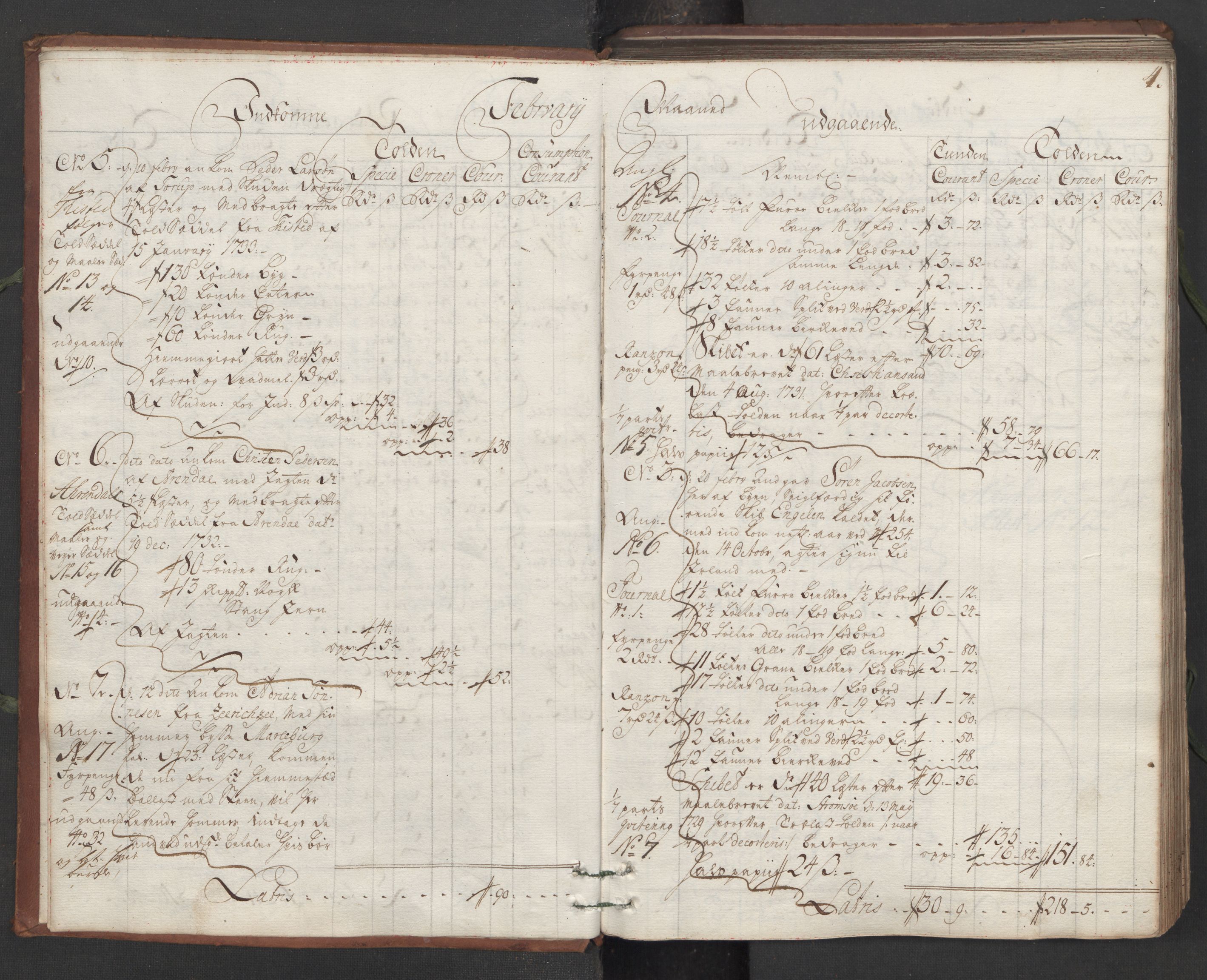 Generaltollkammeret, tollregnskaper, AV/RA-EA-5490/R16/L0013/0001: Tollregnskaper Kristiansand / Hovedtollbok, 1733, s. 3b-4a