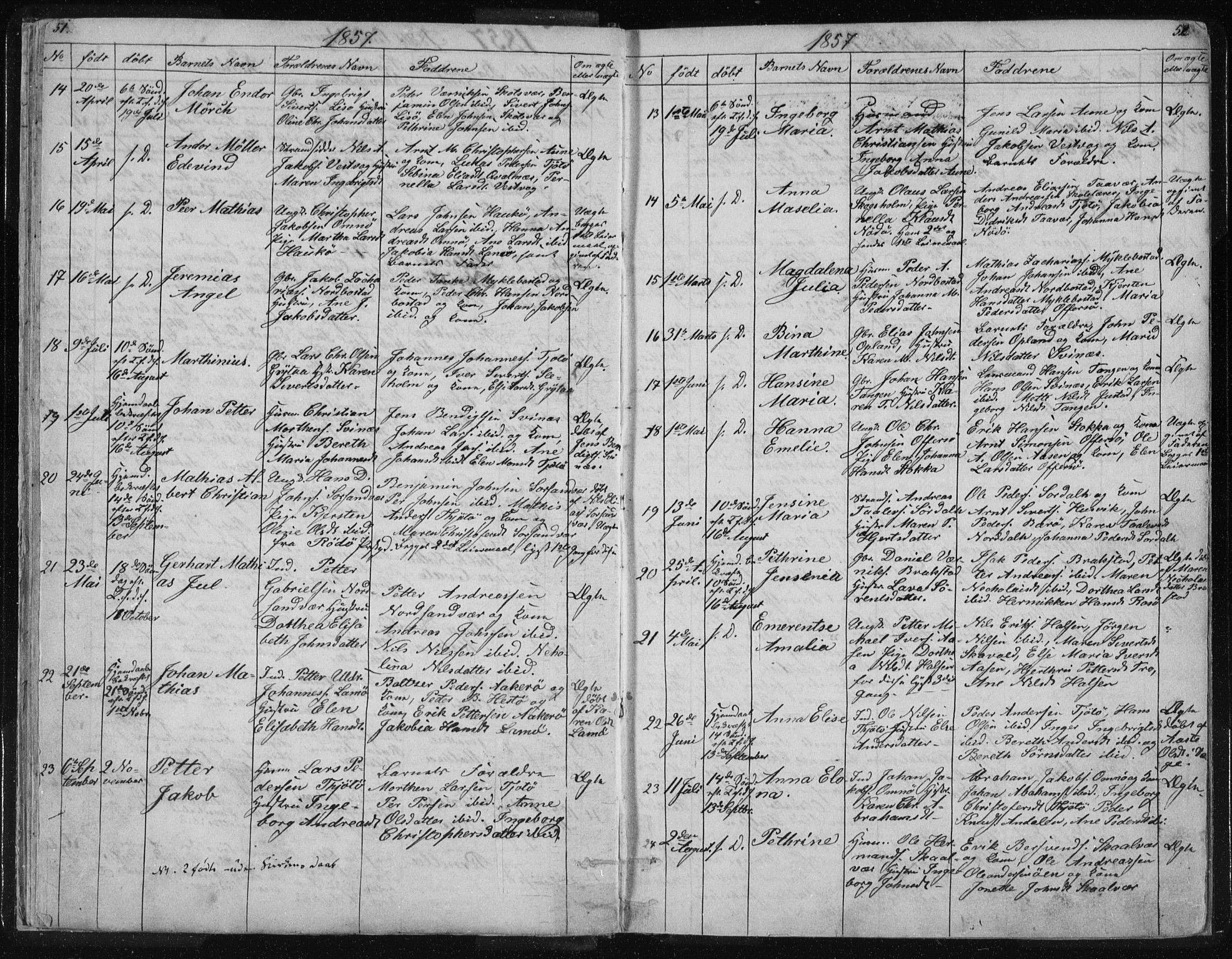 Ministerialprotokoller, klokkerbøker og fødselsregistre - Nordland, AV/SAT-A-1459/817/L0266: Klokkerbok nr. 817C01, 1841-1869, s. 51-52