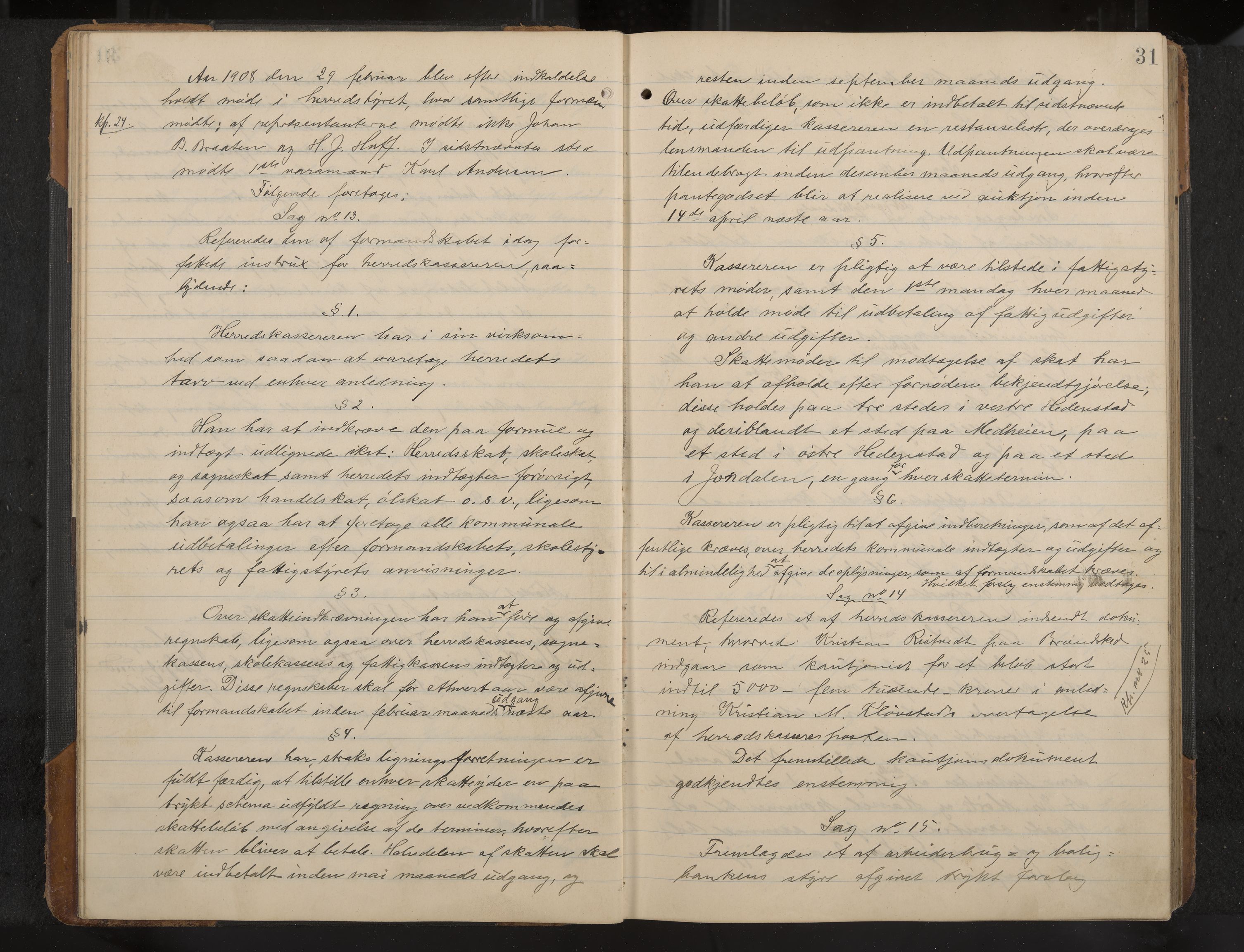 Øvre Sandsvær formannskap og sentraladministrasjon, IKAK/0630021/A/L0001: Møtebok med register, 1908-1913, s. 31
