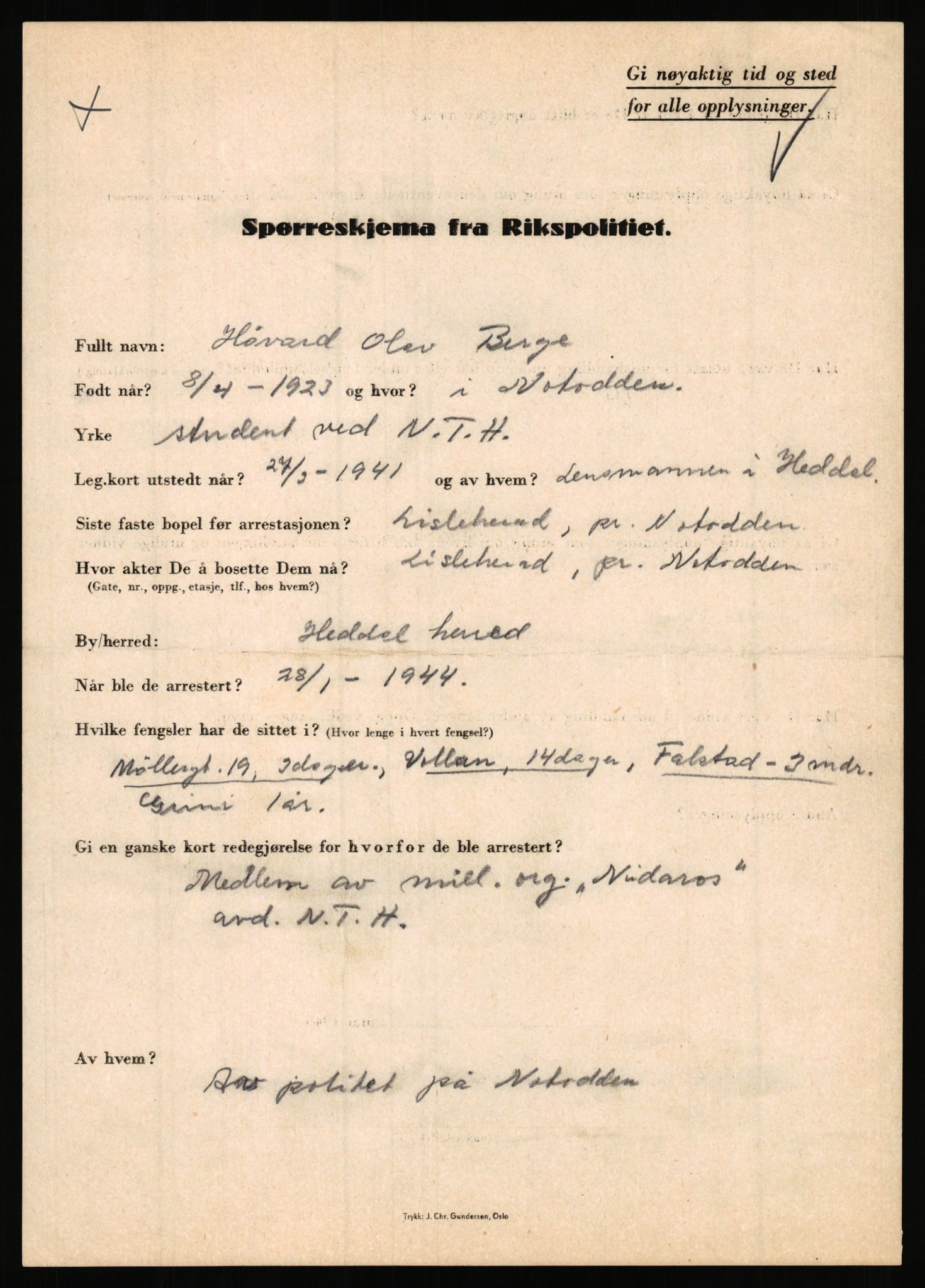 Rikspolitisjefen, AV/RA-S-1560/L/L0002: Berg, Alf - Bråthen, Thorleif, 1940-1945, s. 147