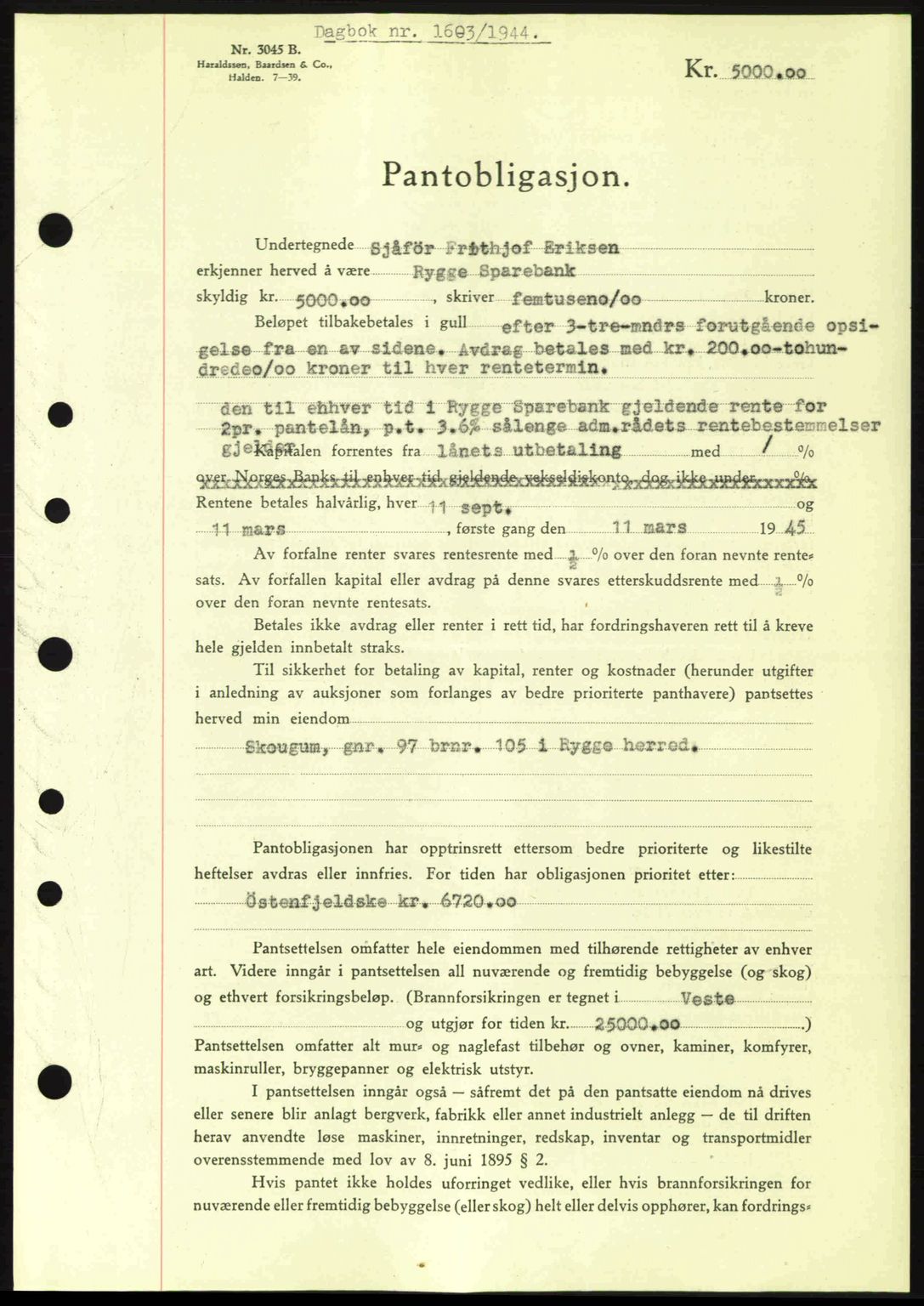 Moss sorenskriveri, SAO/A-10168: Pantebok nr. B13, 1943-1945, Dagboknr: 1603/1944