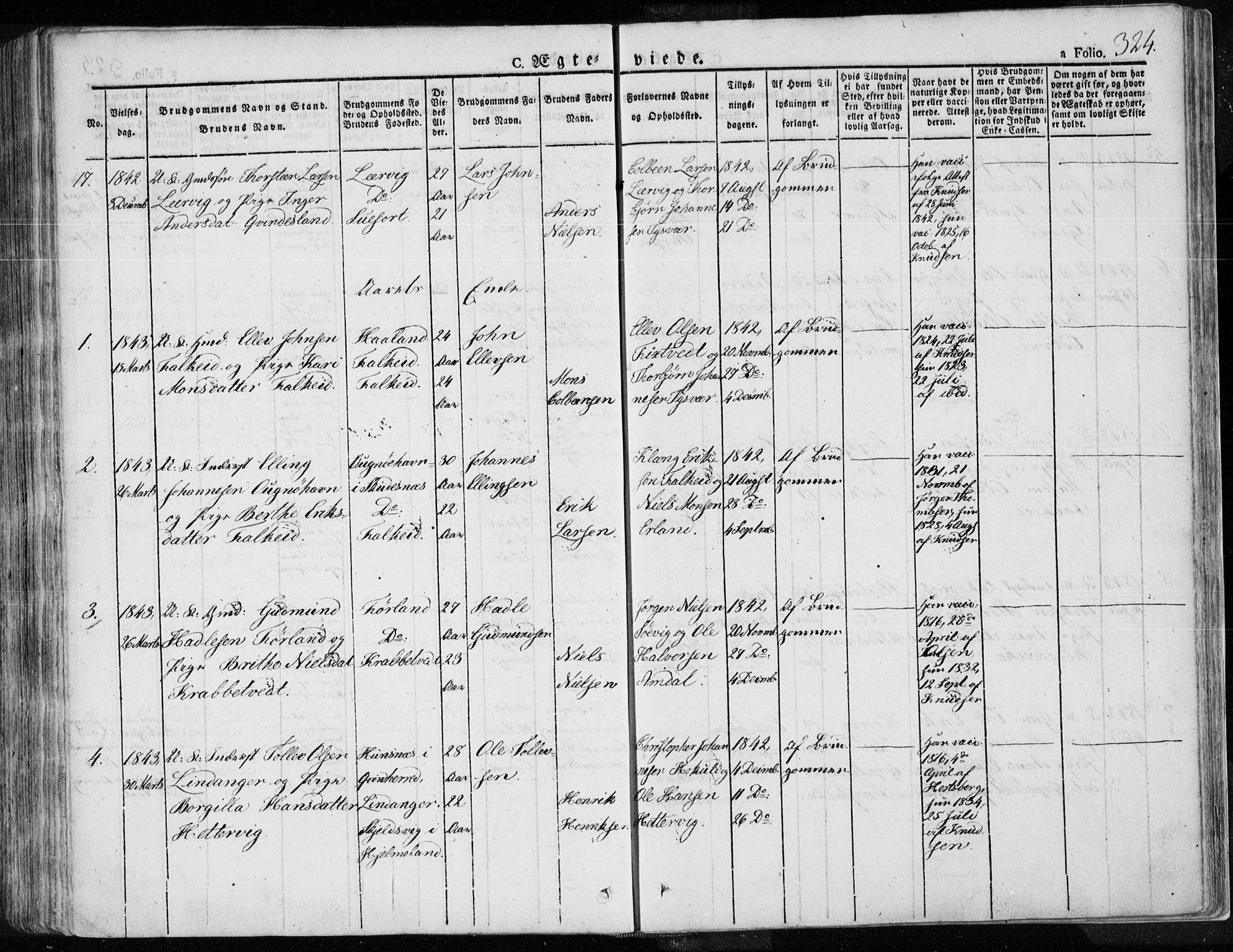 Tysvær sokneprestkontor, AV/SAST-A -101864/H/Ha/Haa/L0001: Ministerialbok nr. A 1.1, 1831-1856, s. 324