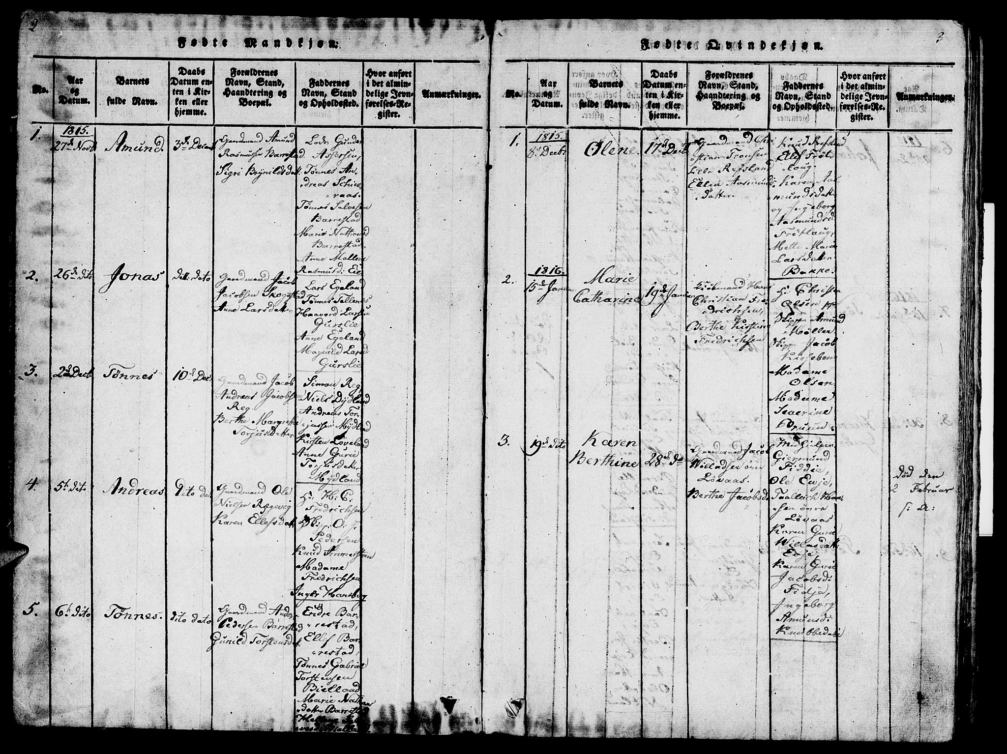 Sokndal sokneprestkontor, AV/SAST-A-101808: Ministerialbok nr. A 6, 1815-1826, s. 2-3