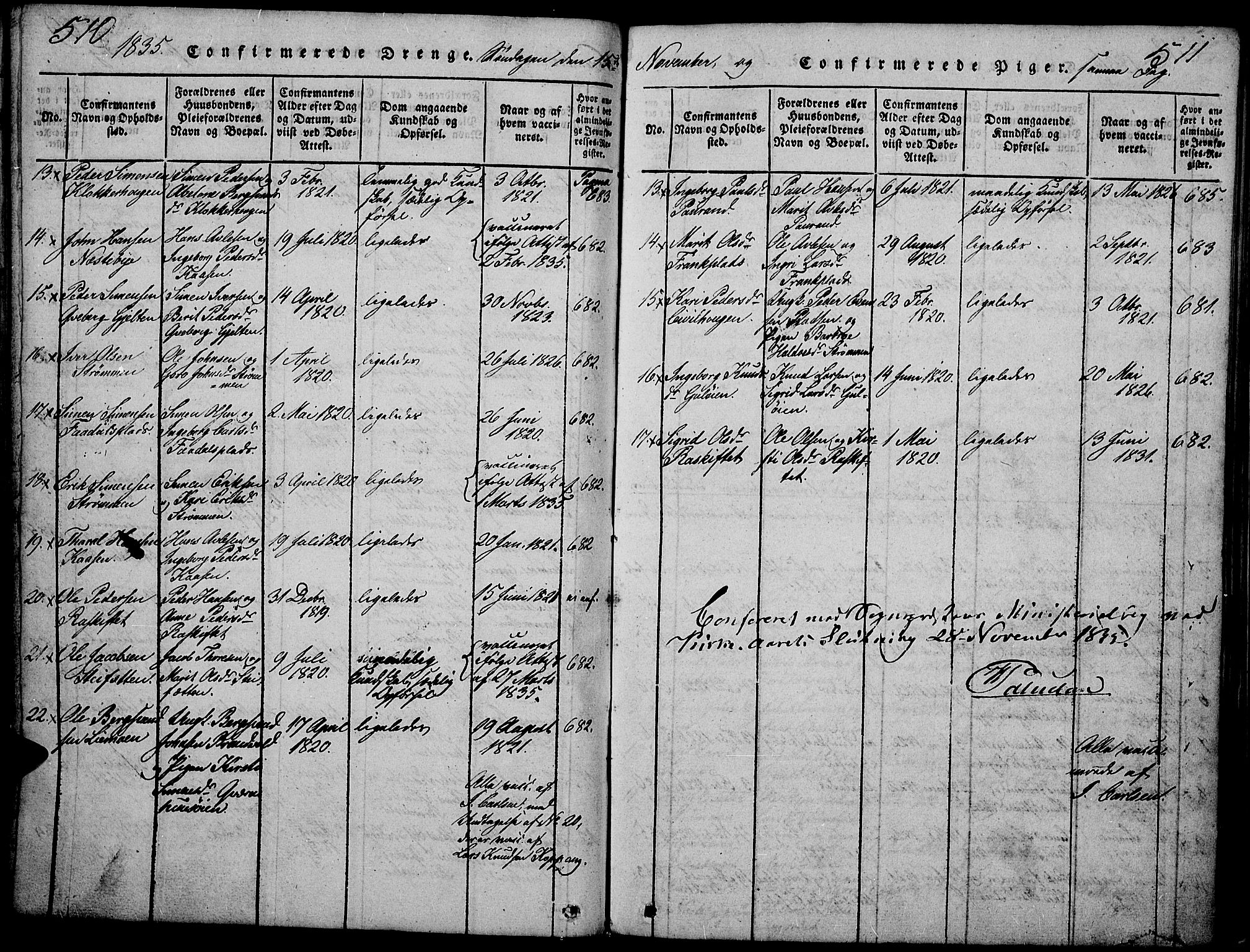 Tynset prestekontor, AV/SAH-PREST-058/H/Ha/Hab/L0002: Klokkerbok nr. 2, 1814-1862, s. 510-511