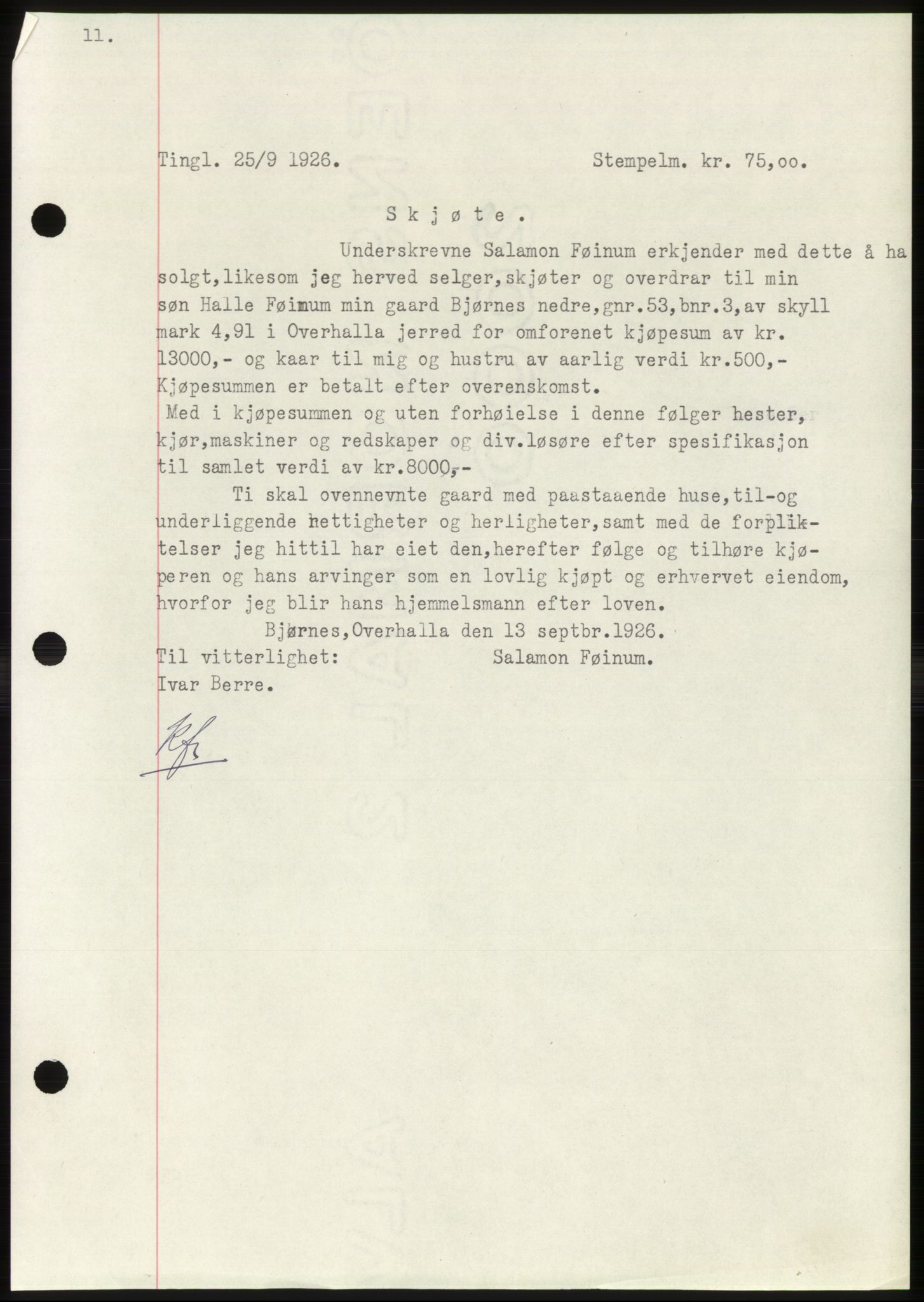 Namdal sorenskriveri, SAT/A-4133/1/2/2C: Pantebok nr. -, 1926-1930, Tingl.dato: 25.09.1926