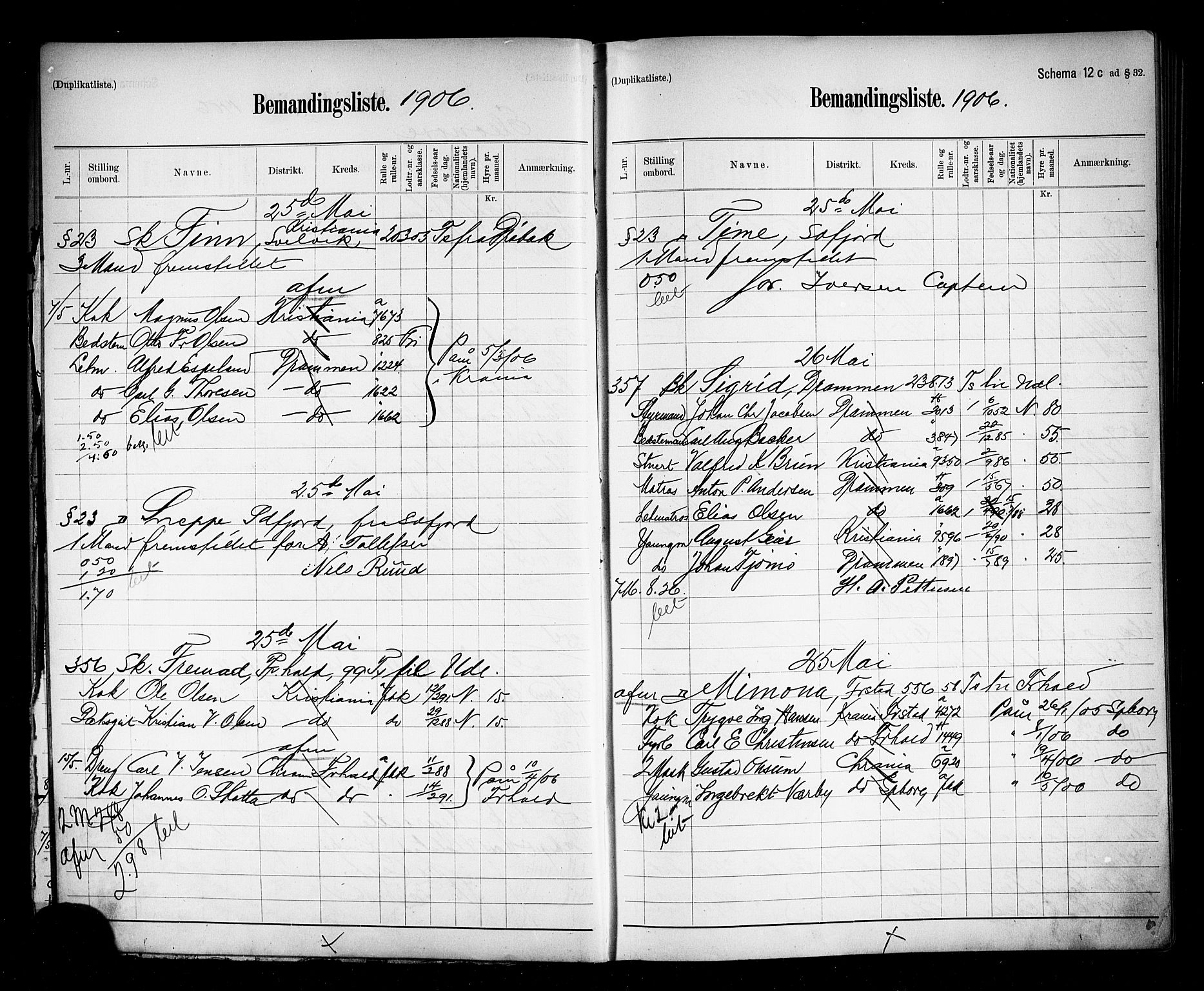 Oslo mønstringskontor, AV/SAO-A-10569g/G/Ga/L0010: Mønstringsjournal, 1906-1907