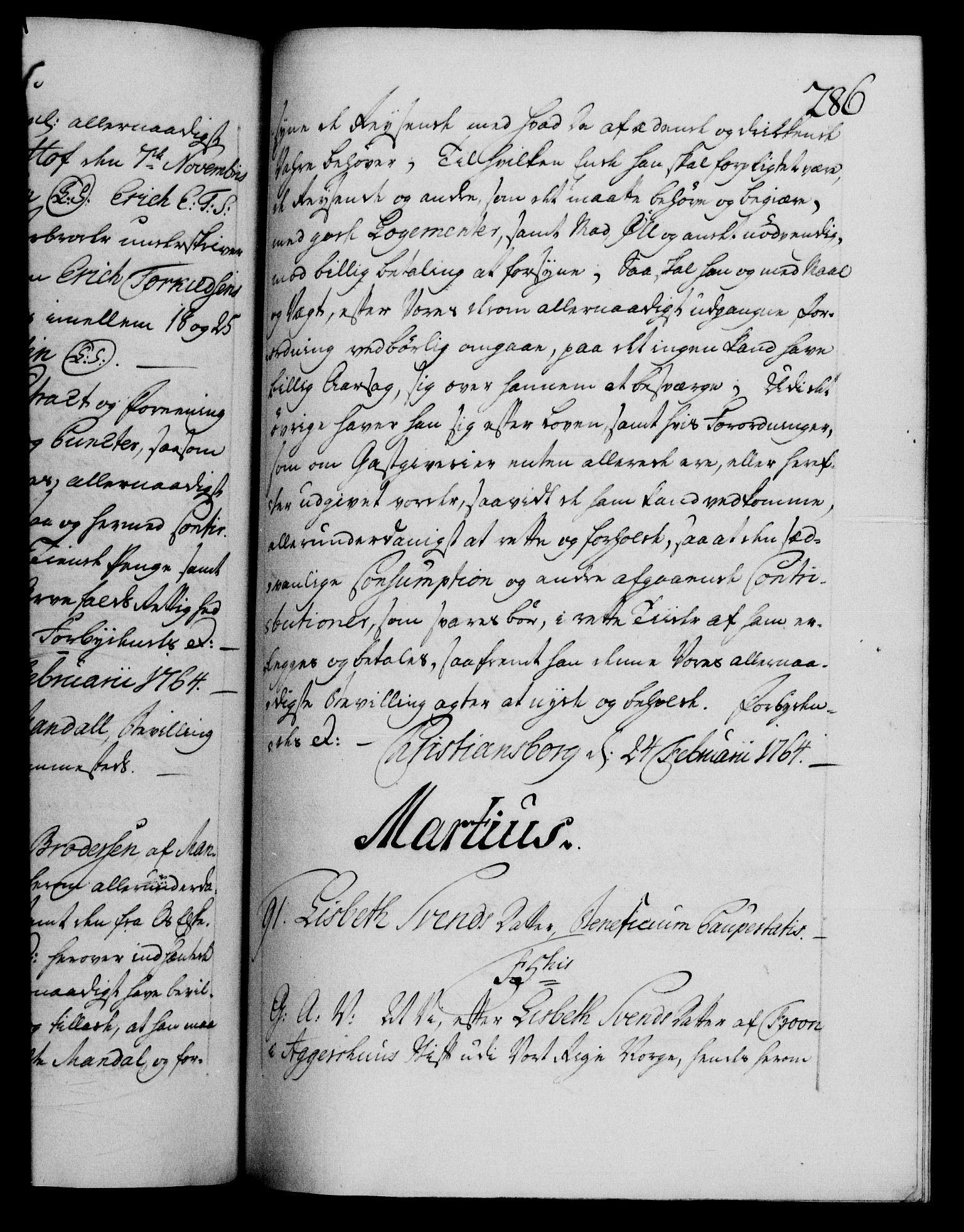 Danske Kanselli 1572-1799, RA/EA-3023/F/Fc/Fca/Fcaa/L0042: Norske registre, 1763-1766, s. 286a