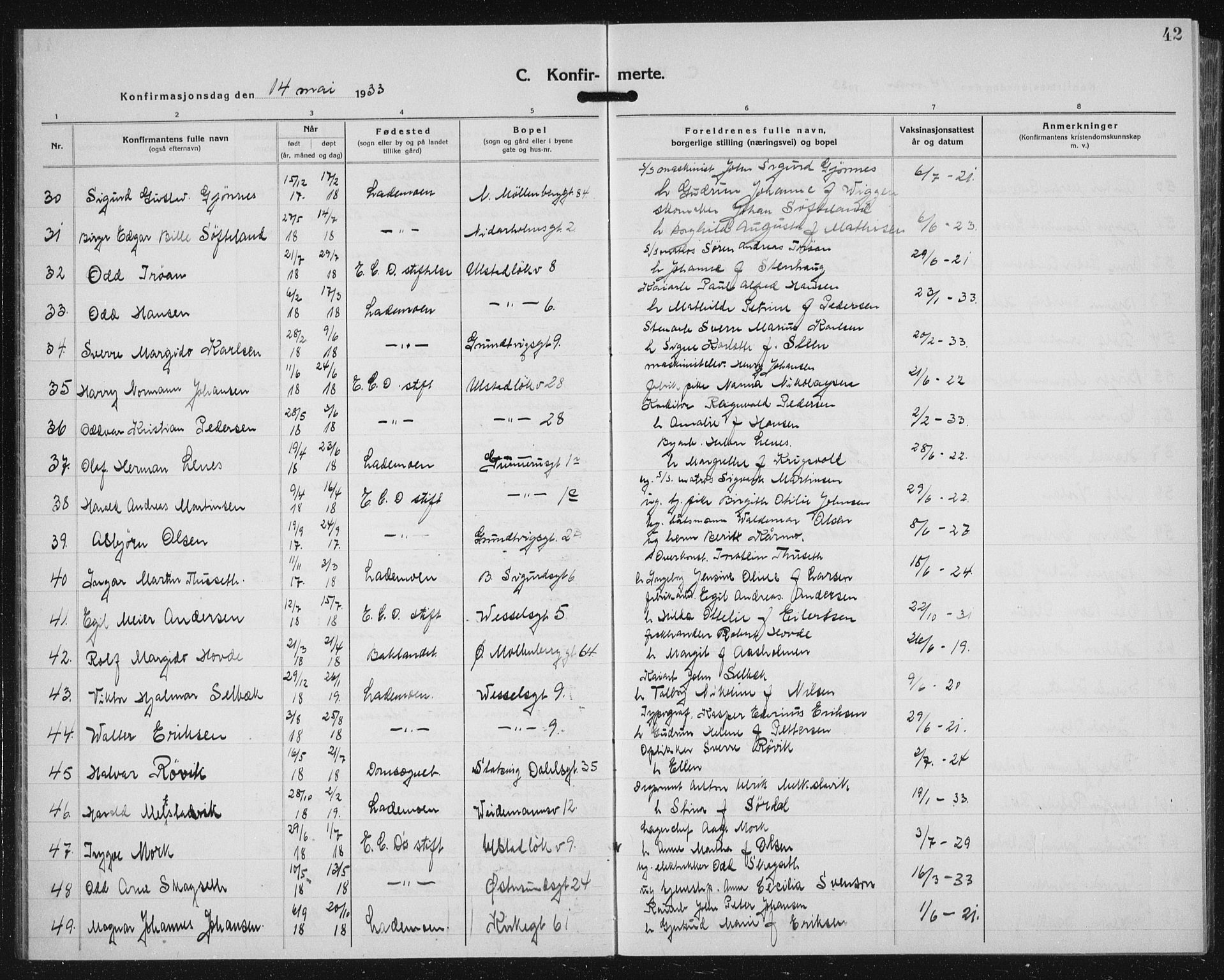 Ministerialprotokoller, klokkerbøker og fødselsregistre - Sør-Trøndelag, AV/SAT-A-1456/605/L0262: Klokkerbok nr. 605C09, 1930-1933, s. 42