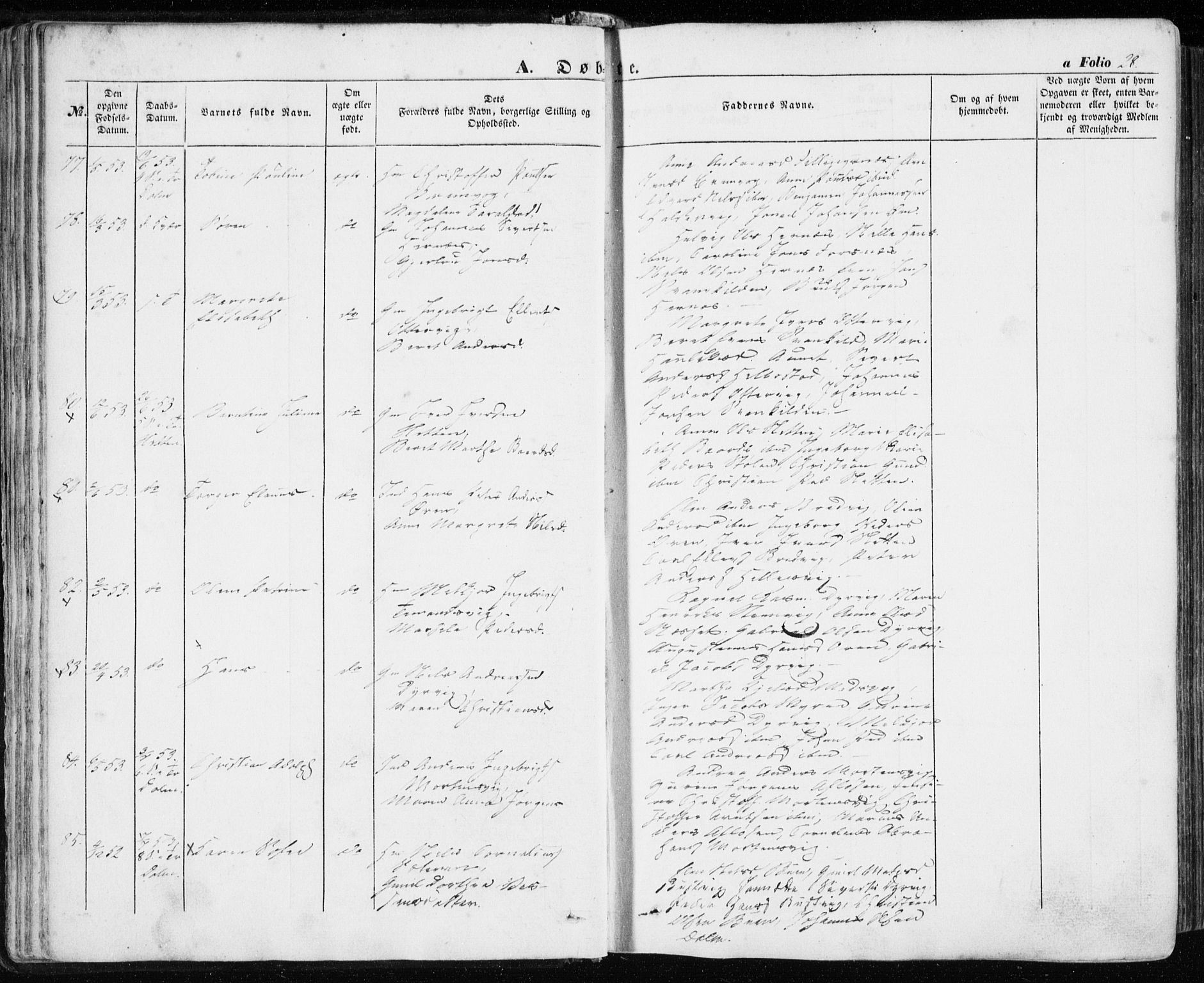 Ministerialprotokoller, klokkerbøker og fødselsregistre - Sør-Trøndelag, SAT/A-1456/634/L0530: Ministerialbok nr. 634A06, 1852-1860, s. 28