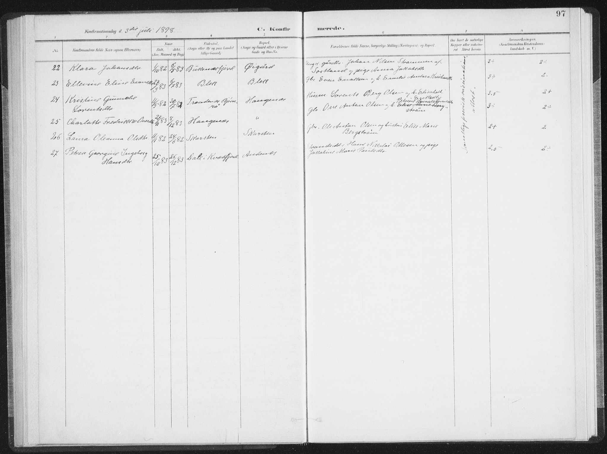 Ministerialprotokoller, klokkerbøker og fødselsregistre - Nordland, SAT/A-1459/897/L1400: Ministerialbok nr. 897A07, 1897-1908, s. 97