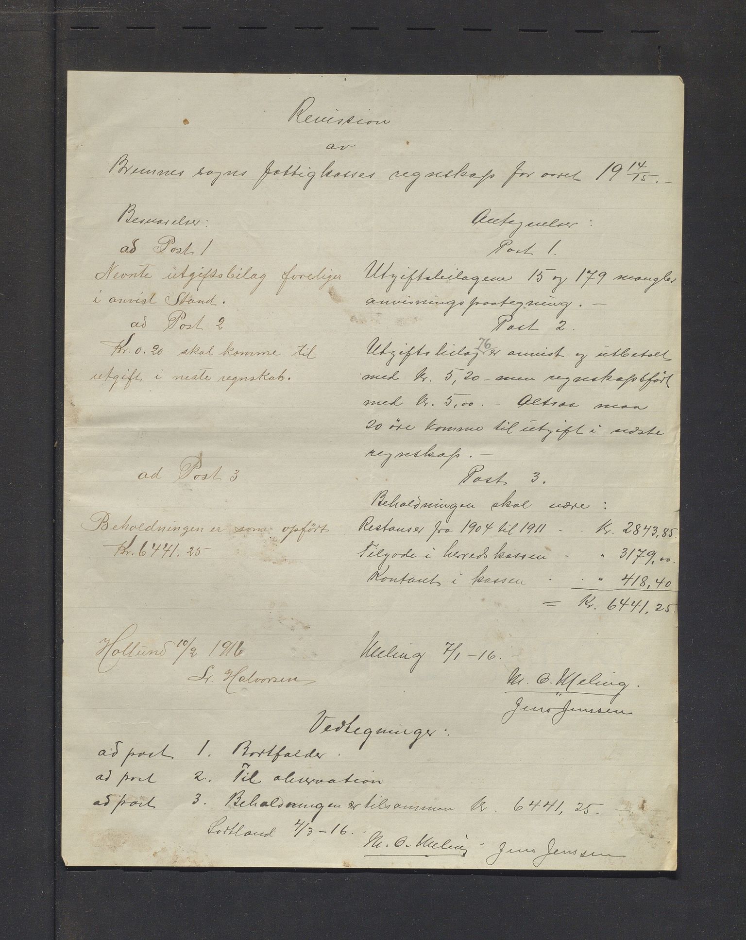 Bremnes kommune. Fattigkassen. Bremnes sokn / kommune, IKAH/1220-121.2/R/Ra/L0001/0006: Årsrekneskap for Bremnes fattigkasse / Årsrekneskap m/bilag 1 - 99, 1914-1915