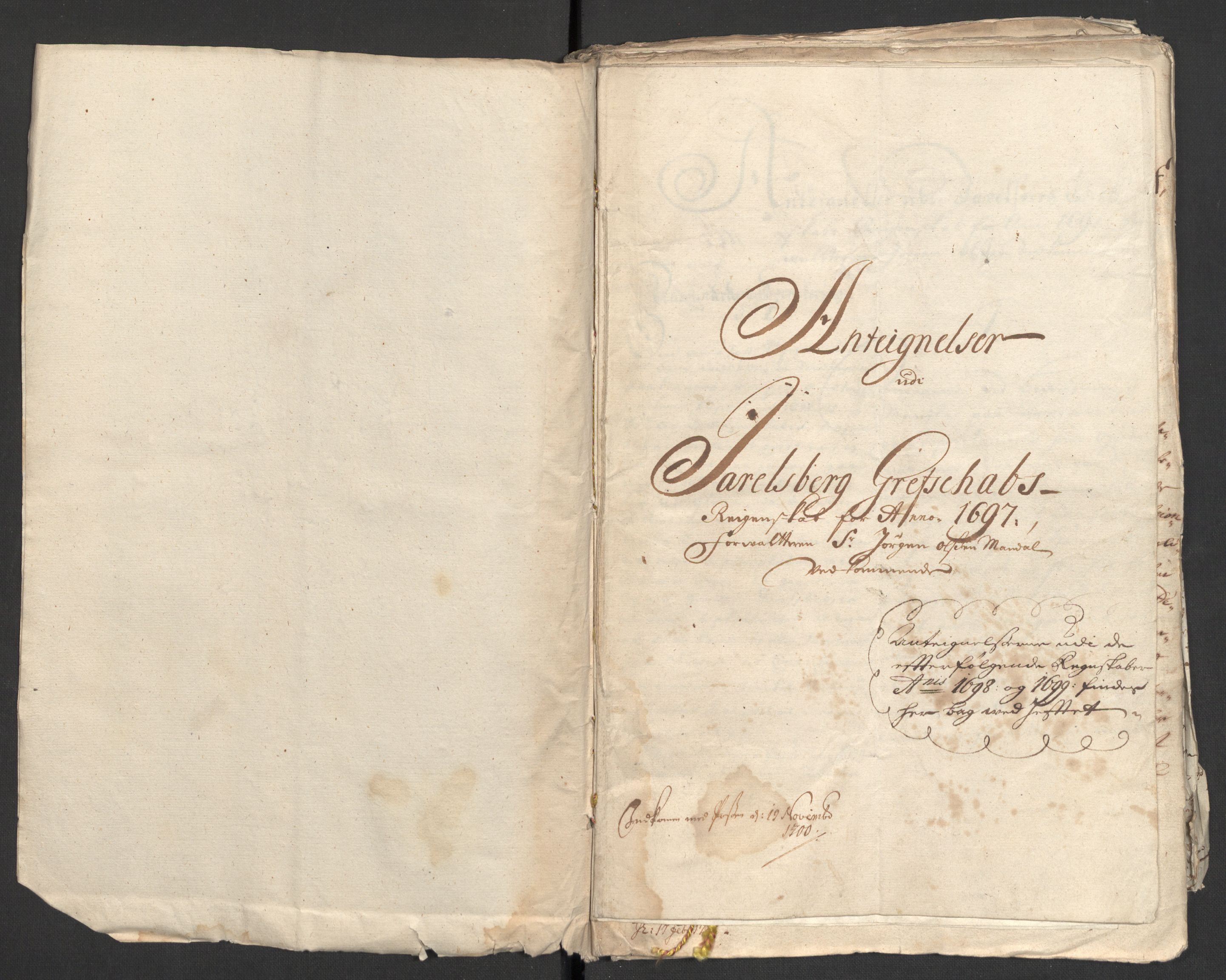 Rentekammeret inntil 1814, Reviderte regnskaper, Fogderegnskap, RA/EA-4092/R32/L1868: Fogderegnskap Jarlsberg grevskap, 1697-1699, s. 376