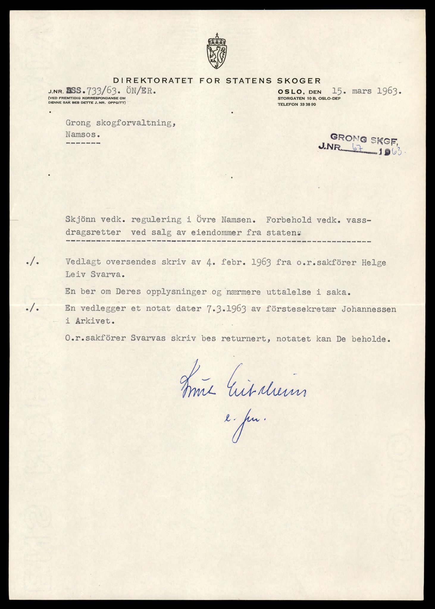 Statskog Trøndelag / Møre, AV/SAT-A-4532/1/D/Da/L0336/0007: Sakarkiv / Vassdragsreguleringer m.m. - Kraftverkene Øvre Namsen, diverse (grunnerstatninger), 1957-1963, s. 26