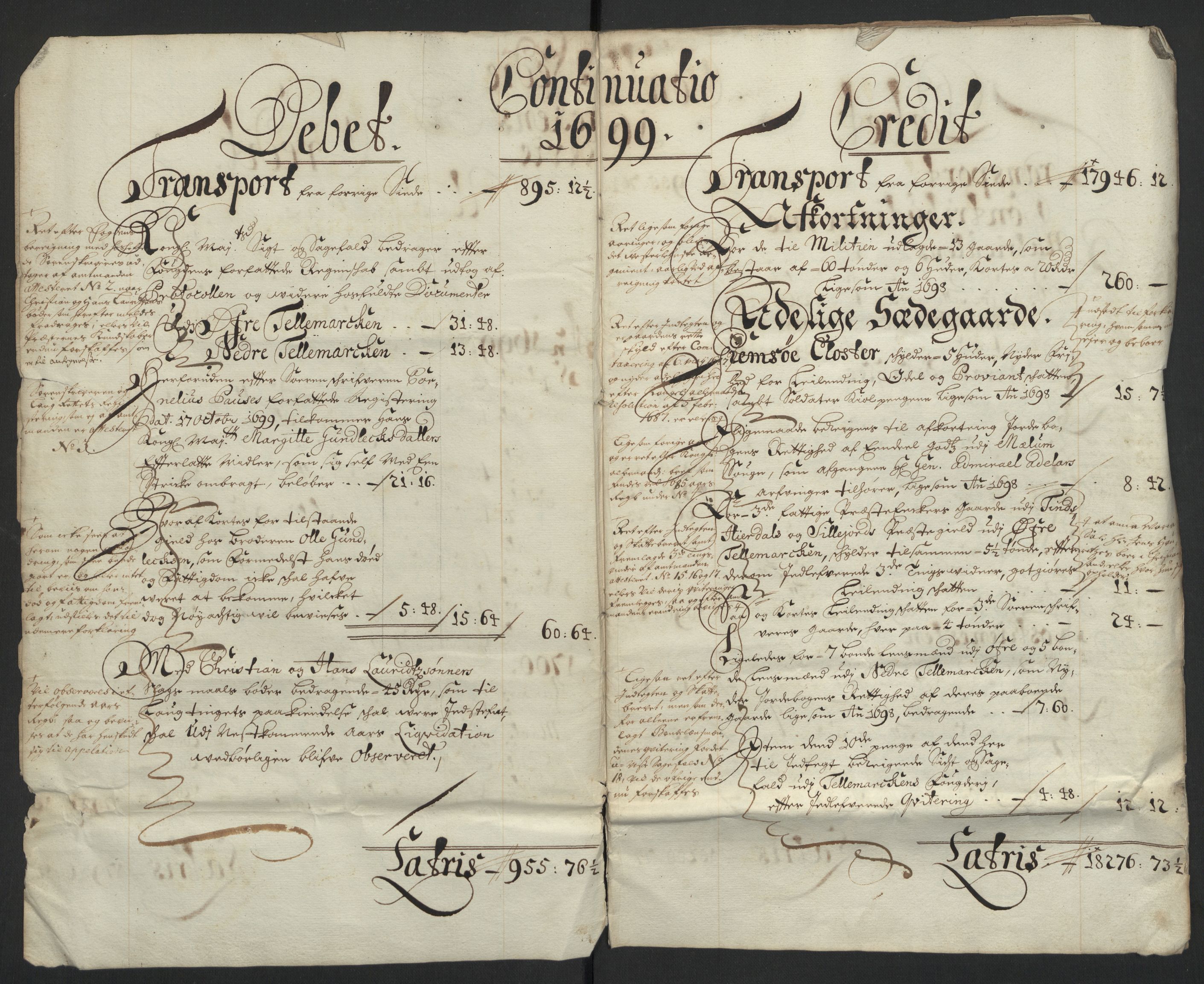 Rentekammeret inntil 1814, Reviderte regnskaper, Fogderegnskap, RA/EA-4092/R36/L2100: Fogderegnskap Øvre og Nedre Telemark og Bamble, 1699, s. 5