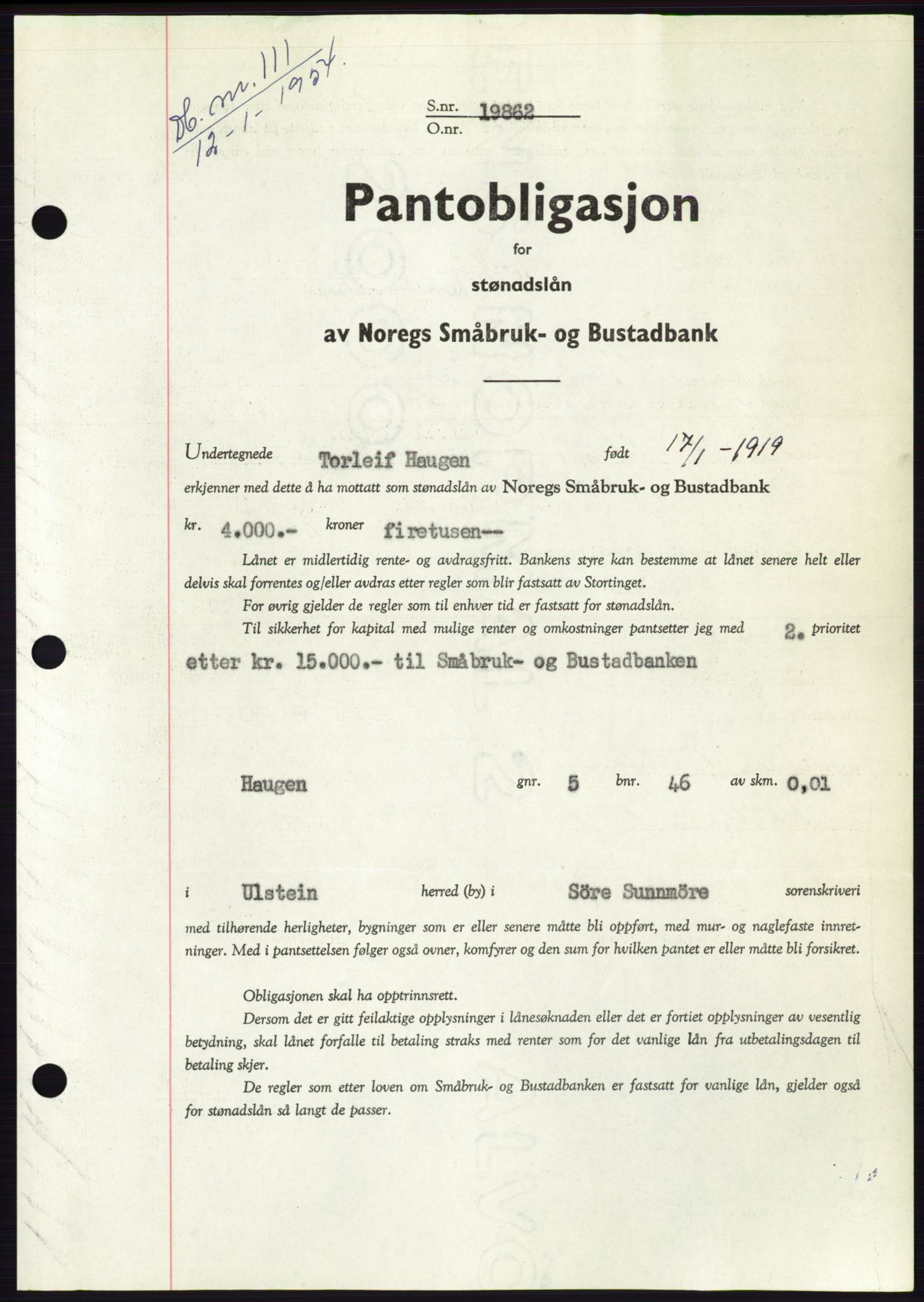 Søre Sunnmøre sorenskriveri, SAT/A-4122/1/2/2C/L0124: Pantebok nr. 12B, 1953-1954, Dagboknr: 111/1954