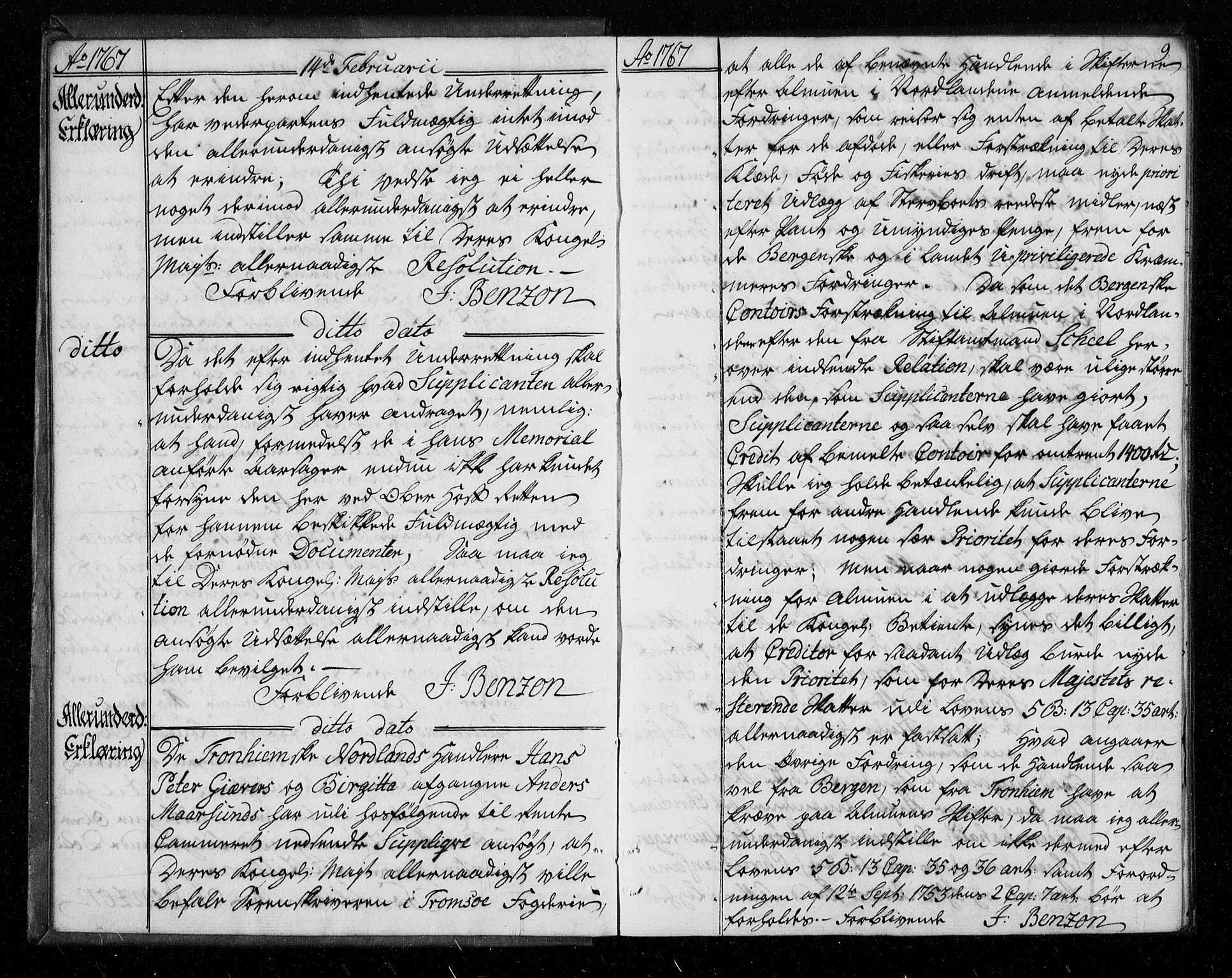 Stattholderembetet 1572-1771, AV/RA-EA-2870/Bf/L0006: Stattholderprotokoll (allmenn kopibok), 1767-1768, s. 8b-9a