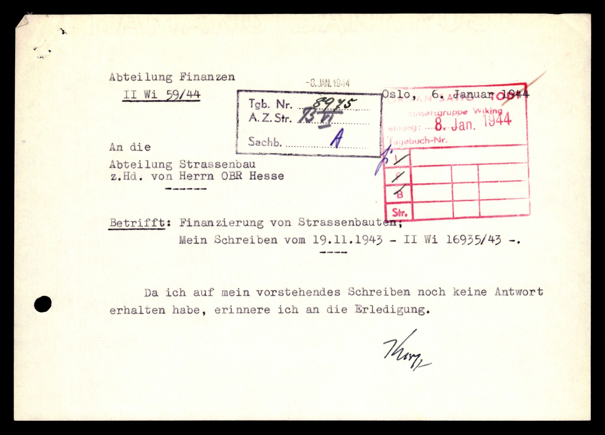 Forsvarets Overkommando. 2 kontor. Arkiv 11.4. Spredte tyske arkivsaker, AV/RA-RAFA-7031/D/Dar/Darb/L0001: Reichskommissariat - Hauptabteilung Technik und Verkehr, 1940-1944, s. 283