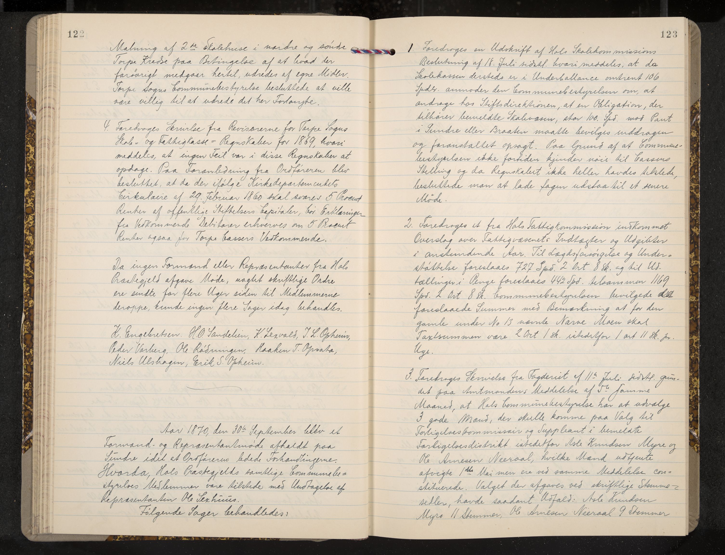 Ål formannskap og sentraladministrasjon, IKAK/0619021/A/Aa/L0003: Utskrift av møtebok, 1864-1880, s. 122-123