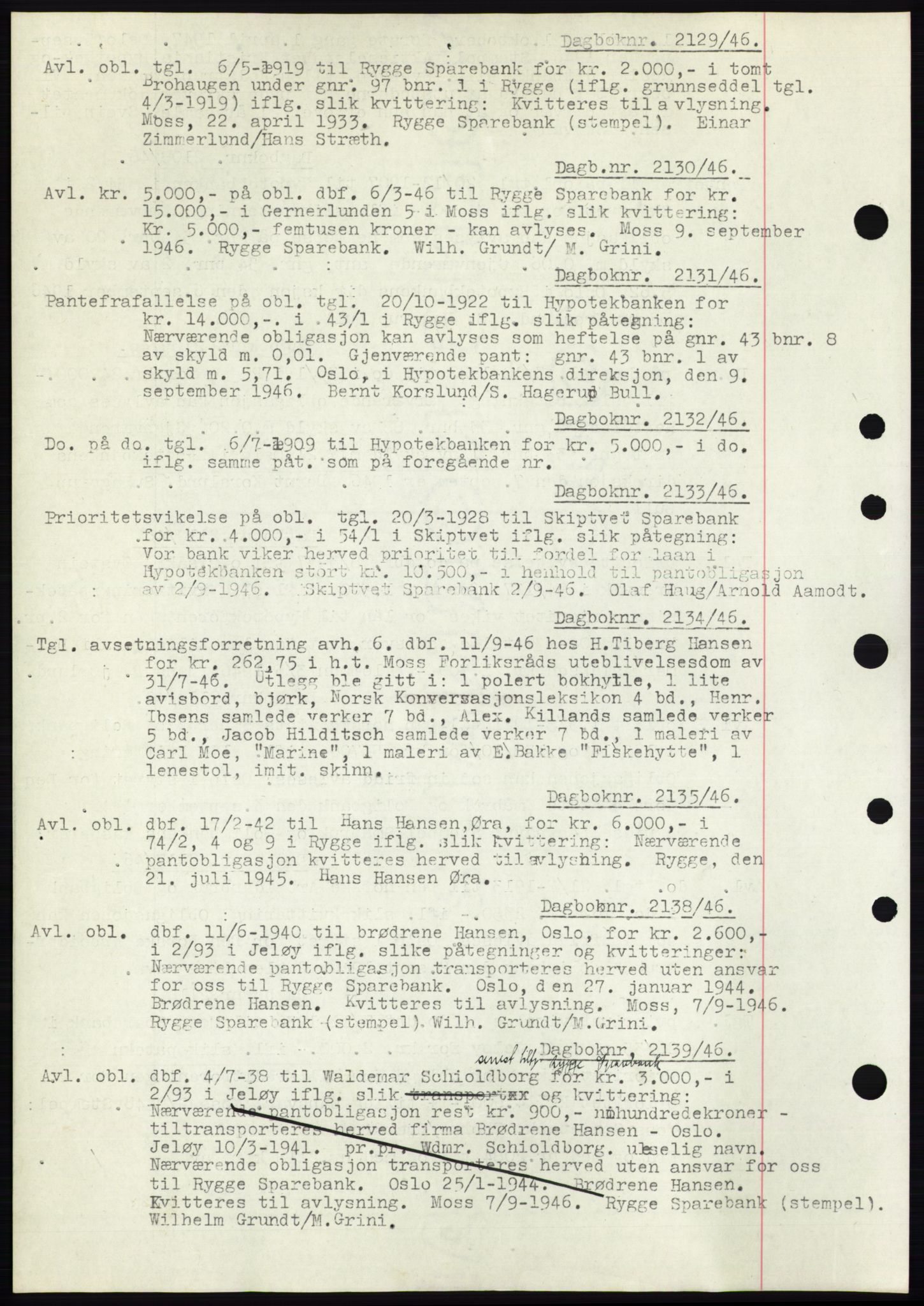 Moss sorenskriveri, SAO/A-10168: Pantebok nr. C10, 1938-1950, Dagboknr: 2129/1946