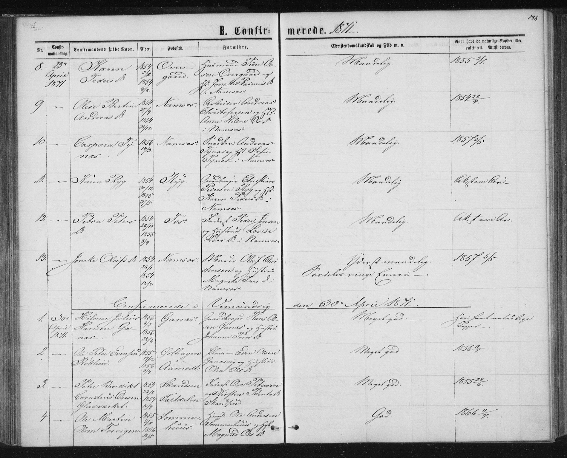 Ministerialprotokoller, klokkerbøker og fødselsregistre - Nord-Trøndelag, SAT/A-1458/768/L0570: Ministerialbok nr. 768A05, 1865-1874, s. 136