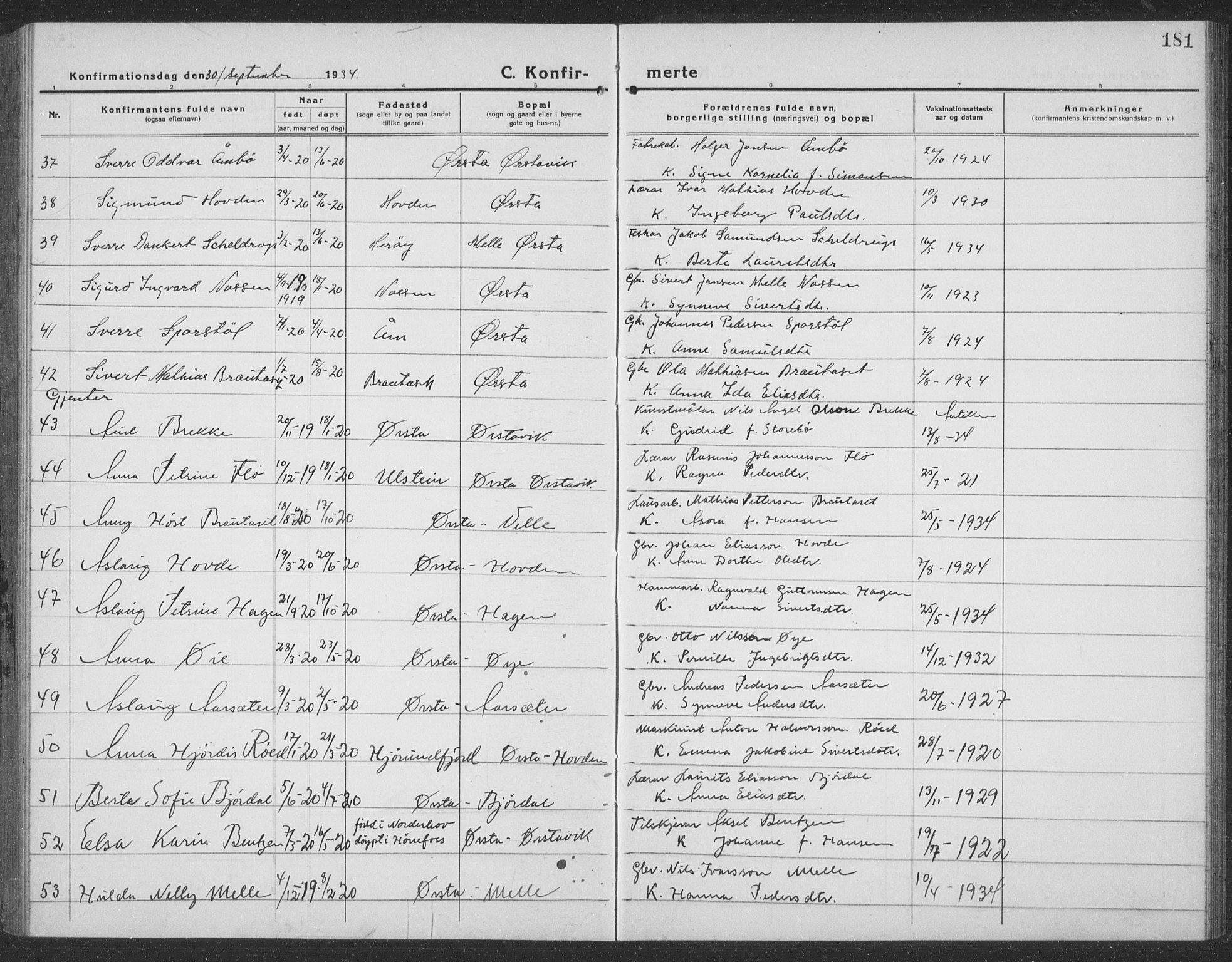 Ministerialprotokoller, klokkerbøker og fødselsregistre - Møre og Romsdal, AV/SAT-A-1454/513/L0191: Klokkerbok nr. 513C05, 1920-1941, s. 181