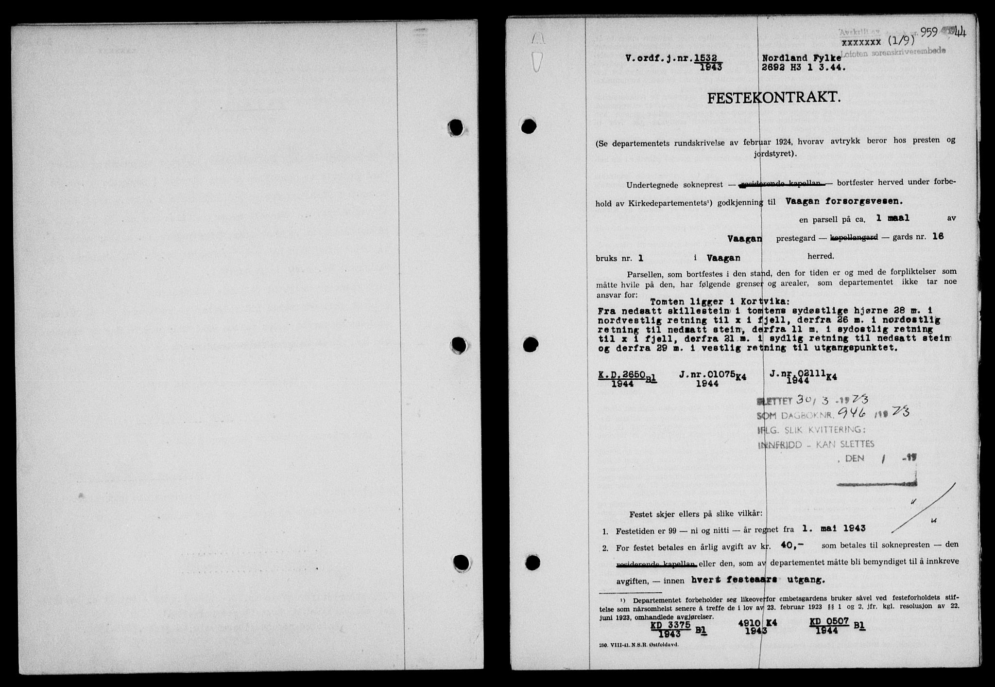 Lofoten sorenskriveri, SAT/A-0017/1/2/2C/L0012a: Pantebok nr. 12a, 1943-1944, Dagboknr: 959/1944