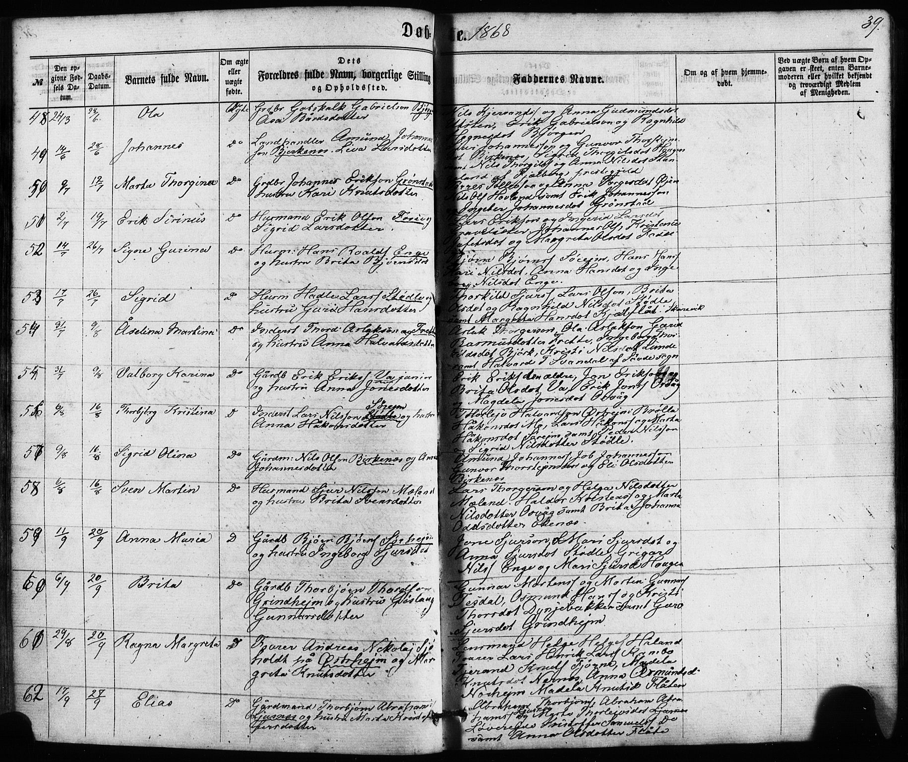 Etne sokneprestembete, AV/SAB-A-75001/H/Haa: Ministerialbok nr. A 9, 1862-1878, s. 39
