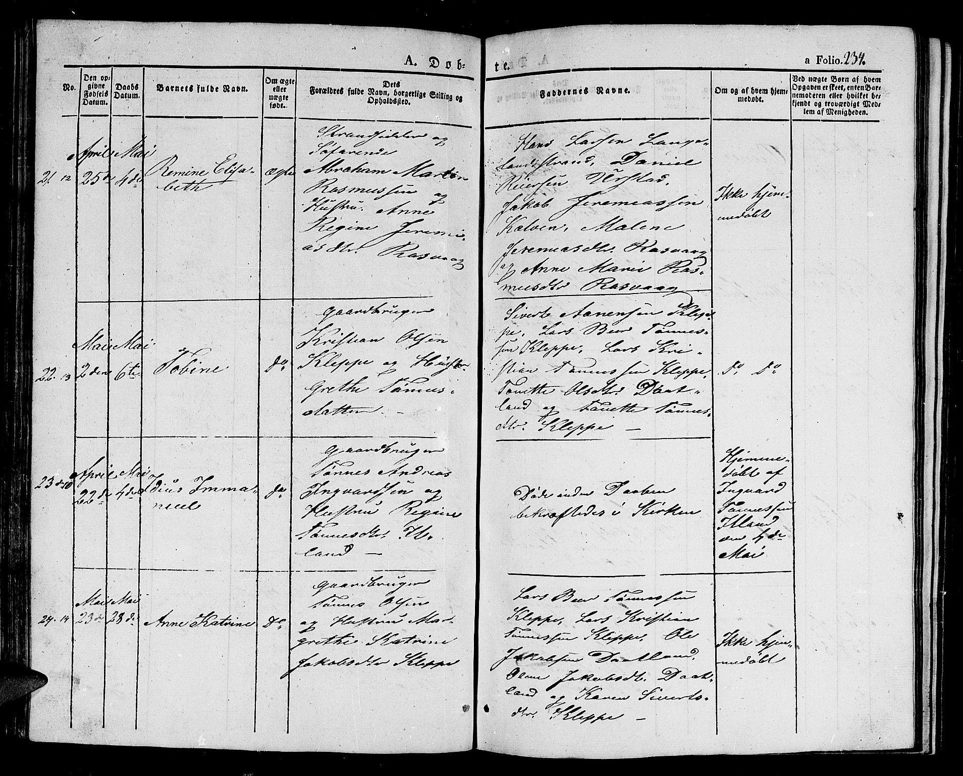 Flekkefjord sokneprestkontor, AV/SAK-1111-0012/F/Fb/Fbb/L0002: Klokkerbok nr. B 2a, 1831-1866, s. 234