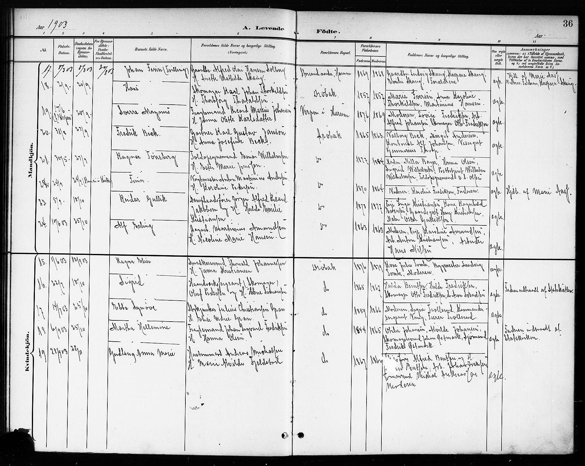 Drøbak prestekontor Kirkebøker, AV/SAO-A-10142a/G/Ga/L0001: Klokkerbok nr. I 1, 1897-1917, s. 36