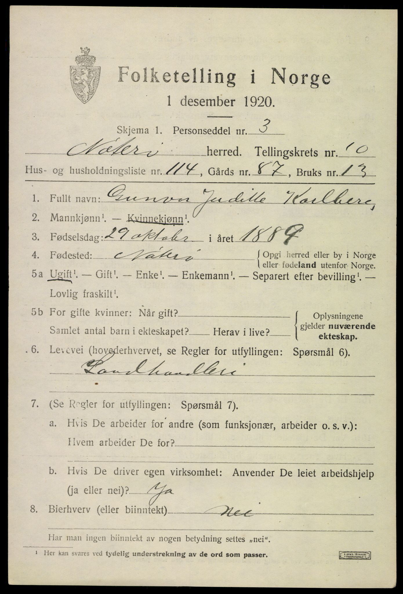 SAKO, Folketelling 1920 for 0722 Nøtterøy herred, 1920, s. 13519