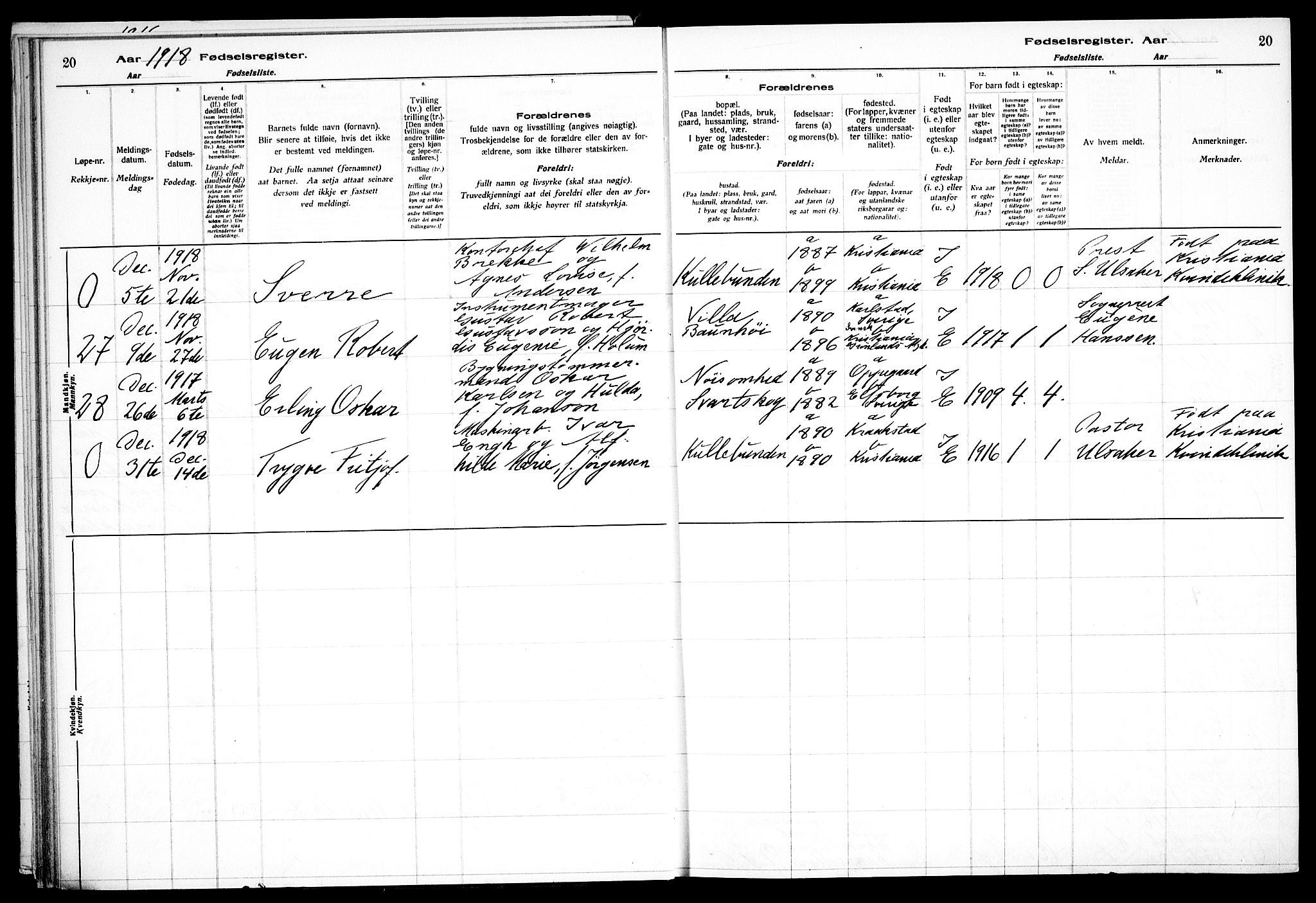 Nesodden prestekontor Kirkebøker, AV/SAO-A-10013/J/Jb/L0001: Fødselsregister nr. II 1, 1916-1933, s. 20